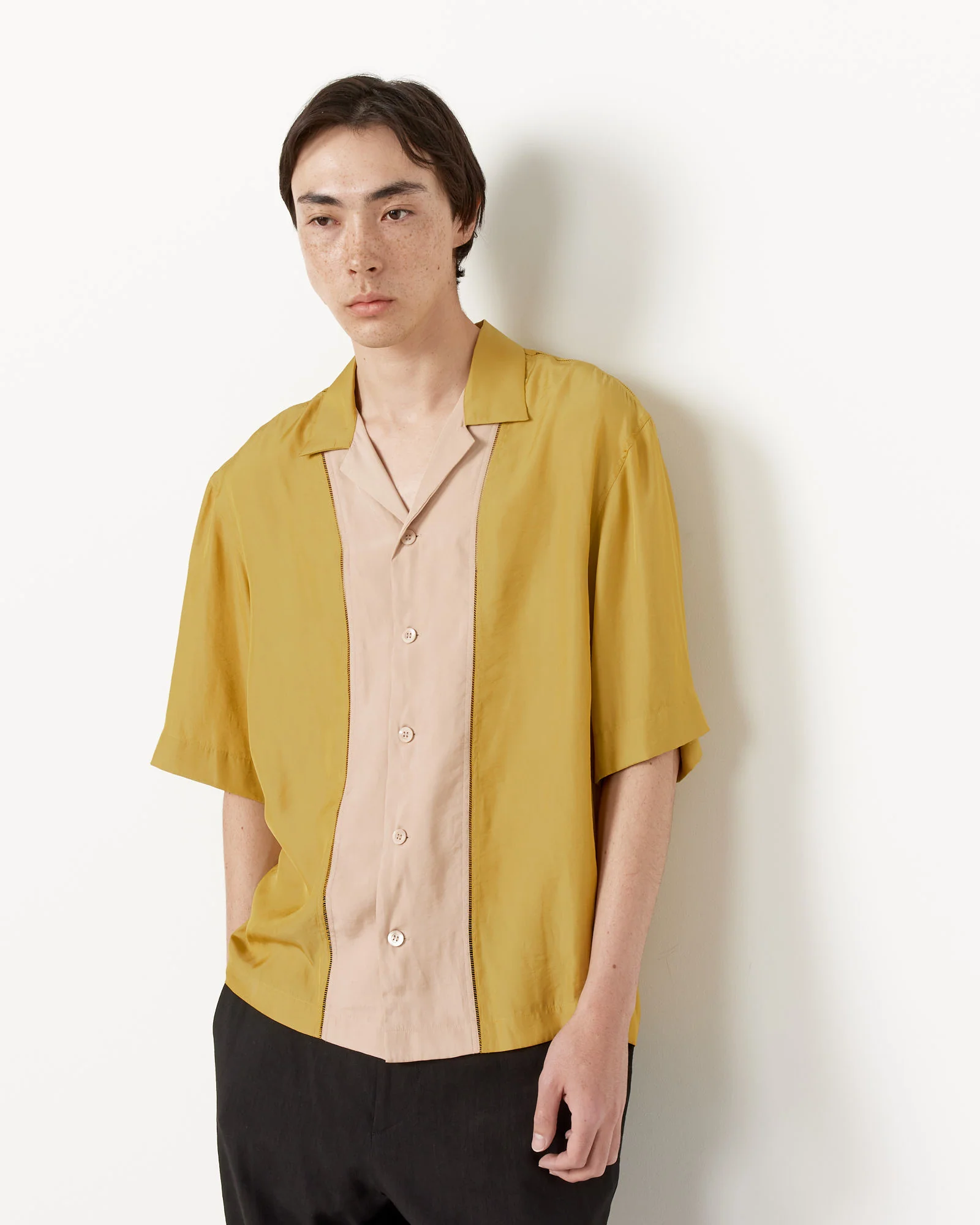 Paneled Short Sleeve Shirt in Mustard - Image 4