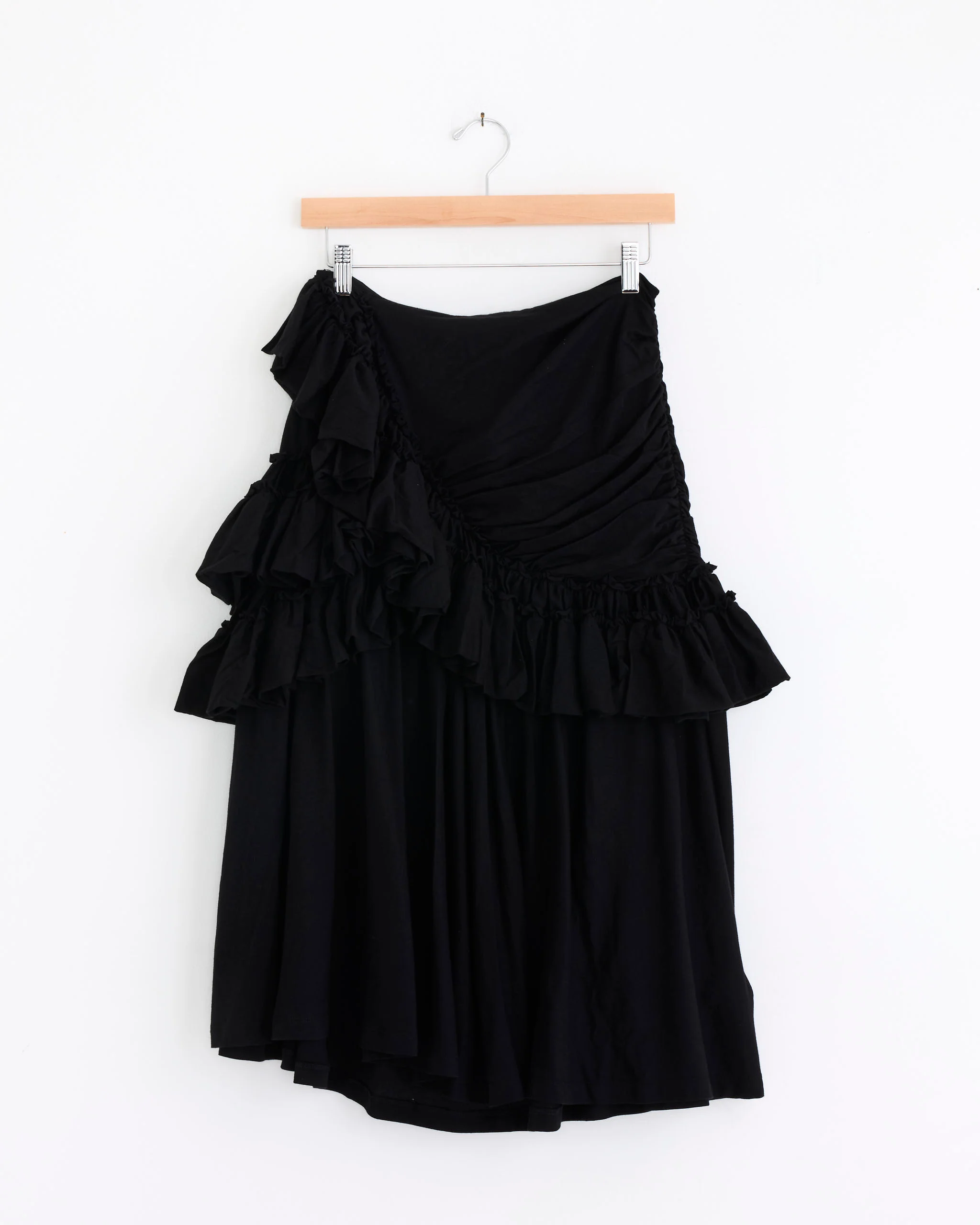 Ruffled Midi Skirt in Black
