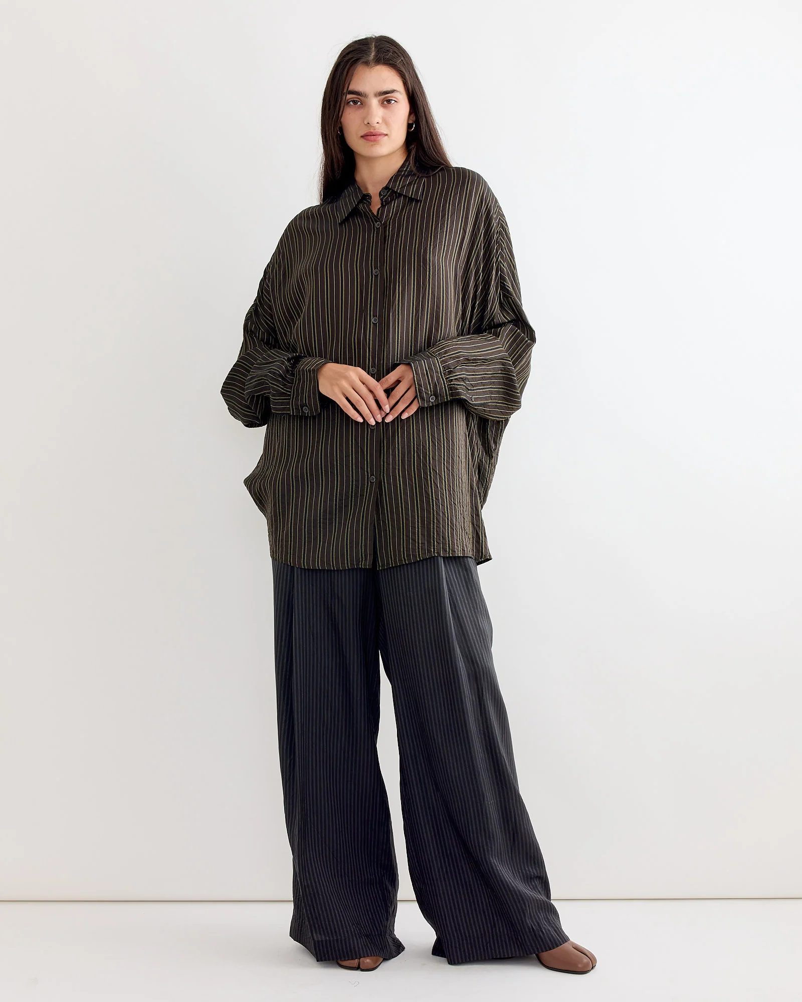 Wide Leg Striped Pant in Grey - Image 2