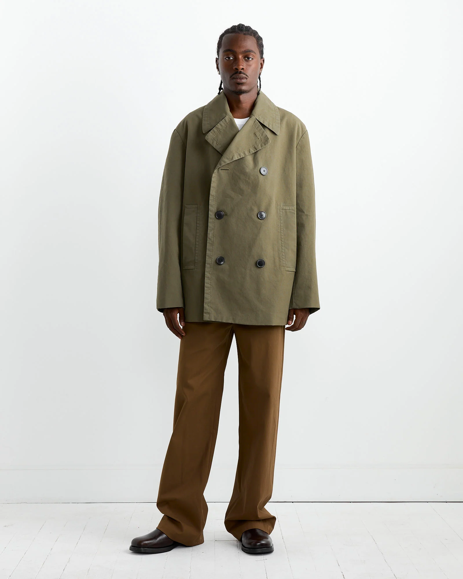 Double Breasted Coat in Khaki - Image 2