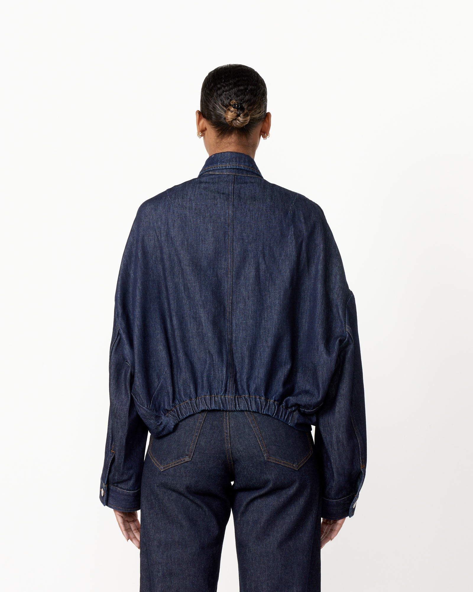 Gathered Denim Jacket in Indigo - Image 5