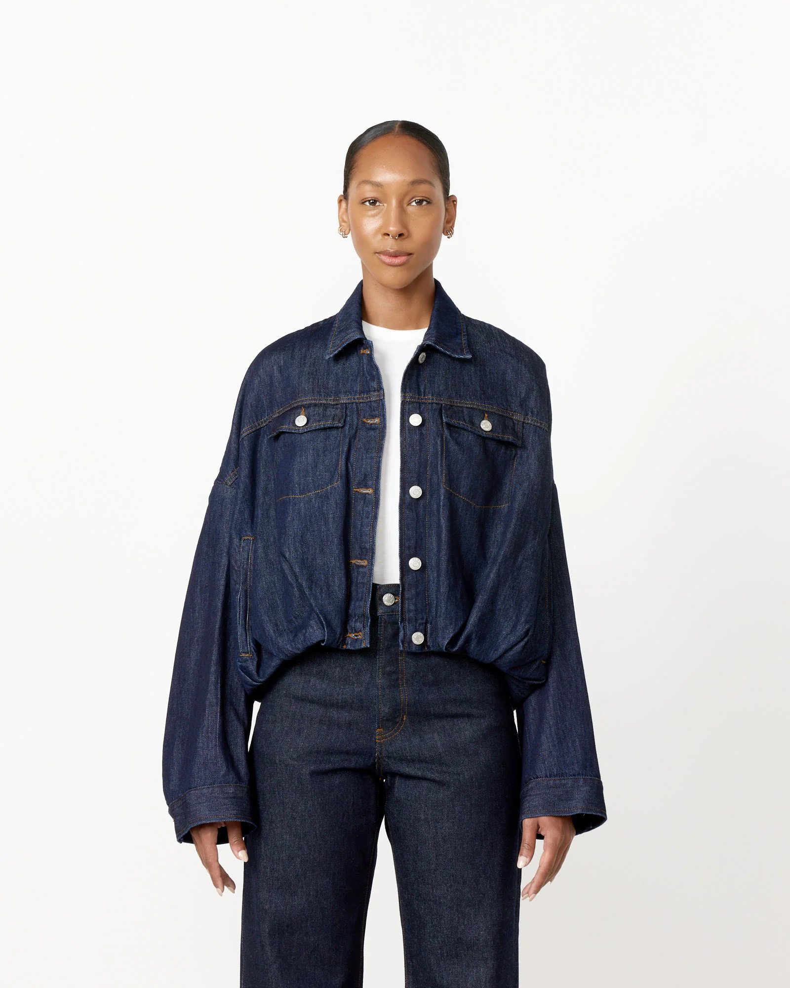 Gathered Denim Jacket in Indigo - Image 6
