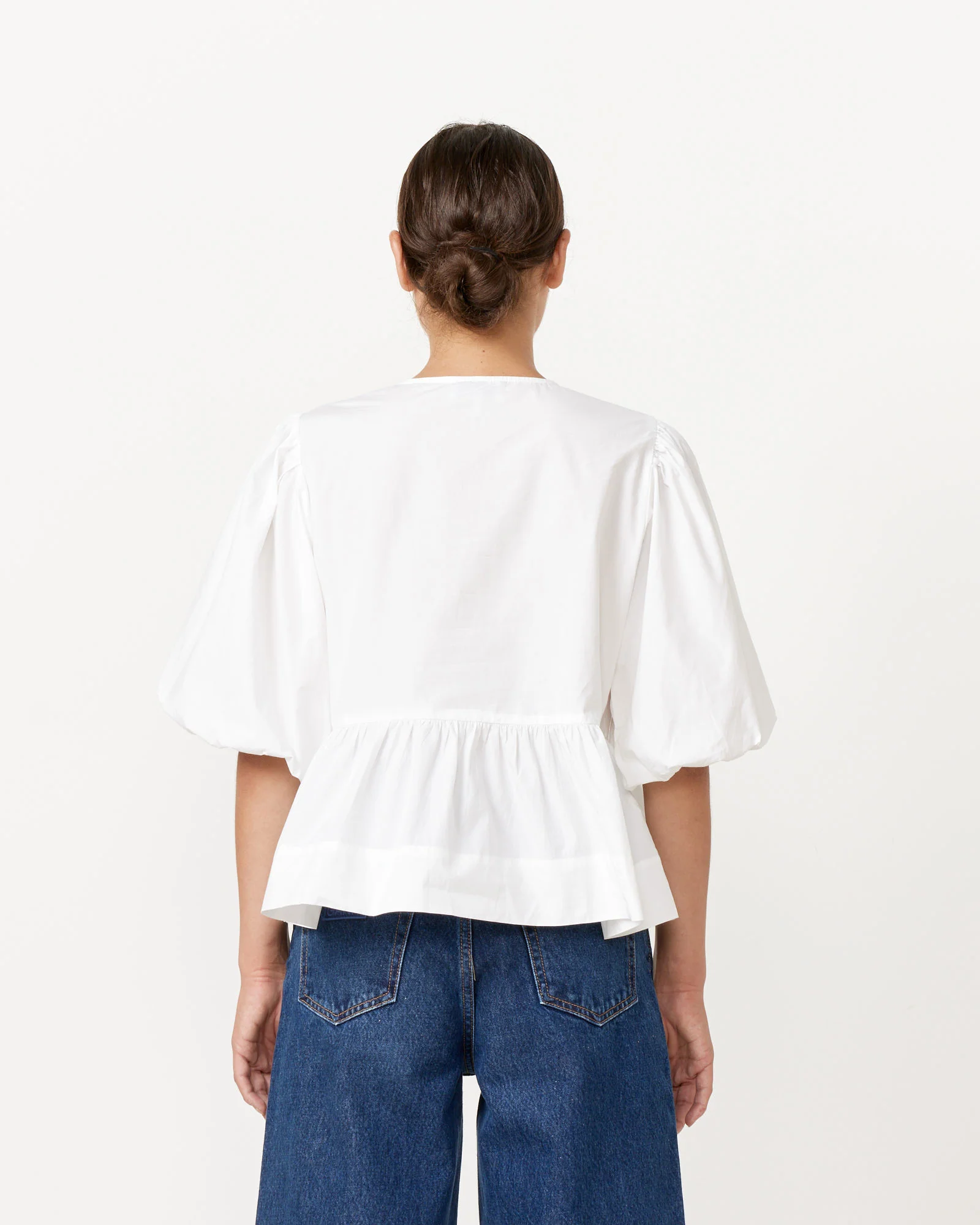 Cotton Poplin Peplum Blouse in Bright White - Image 5