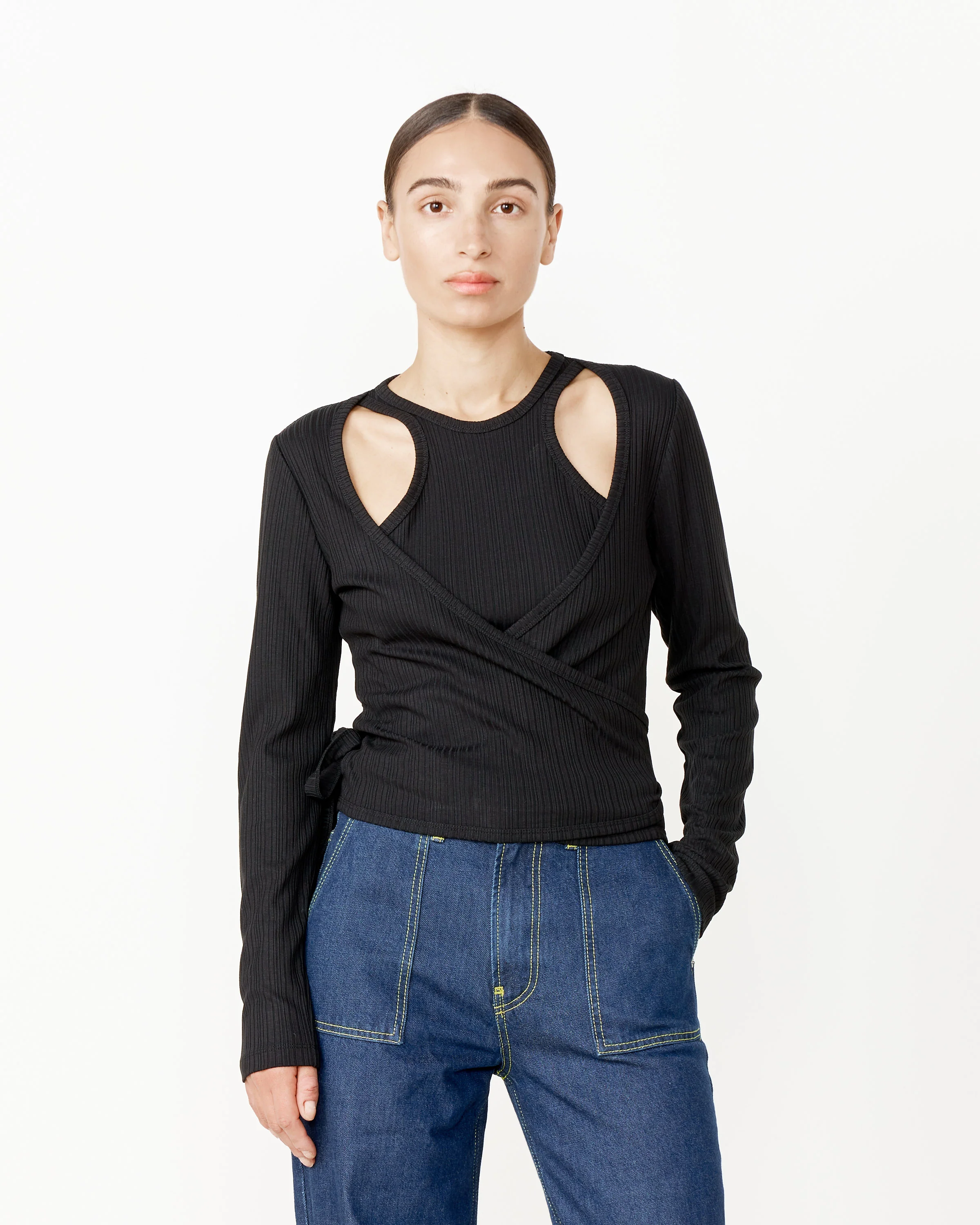Rib Jersey Blouse in Black