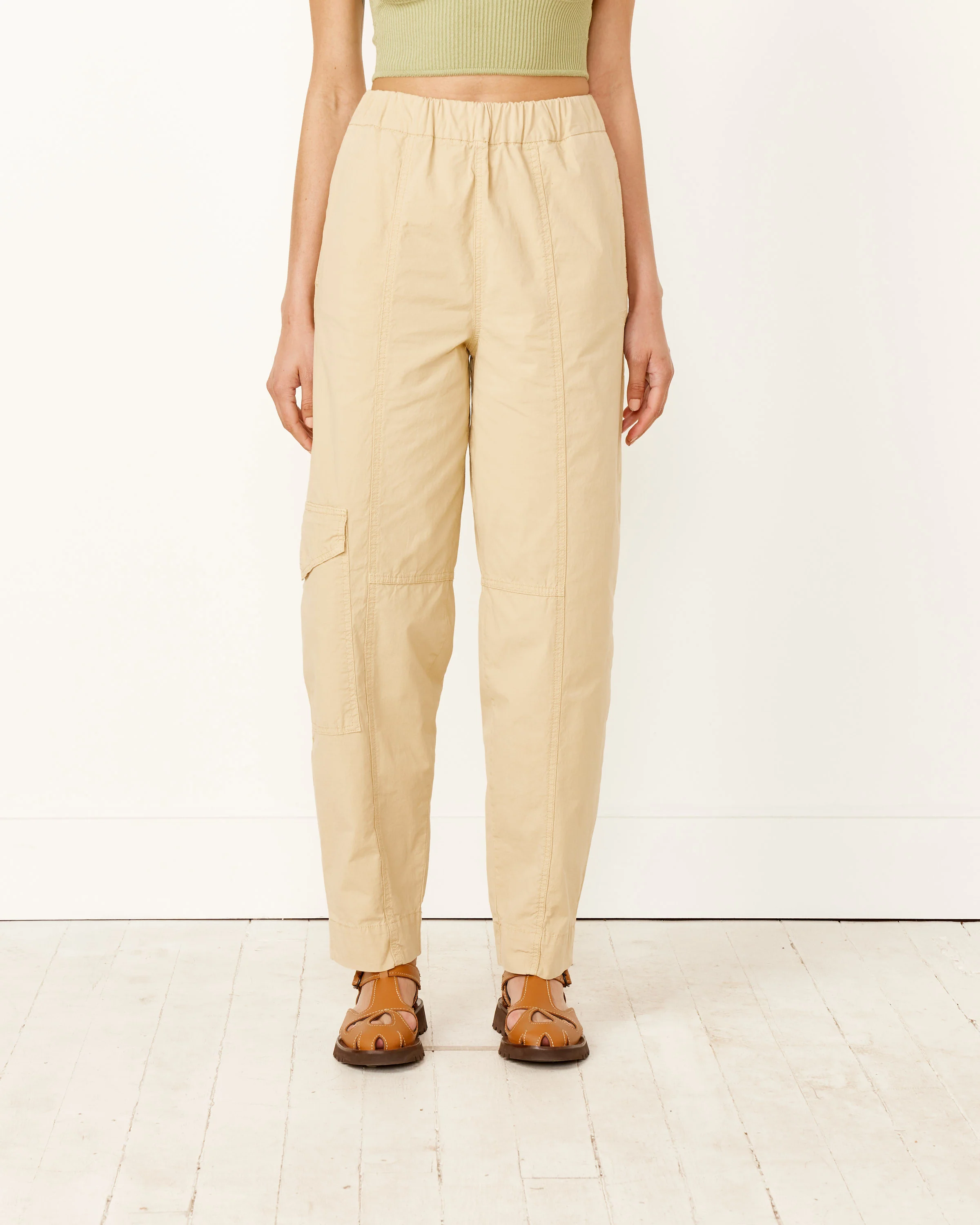Washed Canvas Elasticated Curve Pants in Pale Khaki