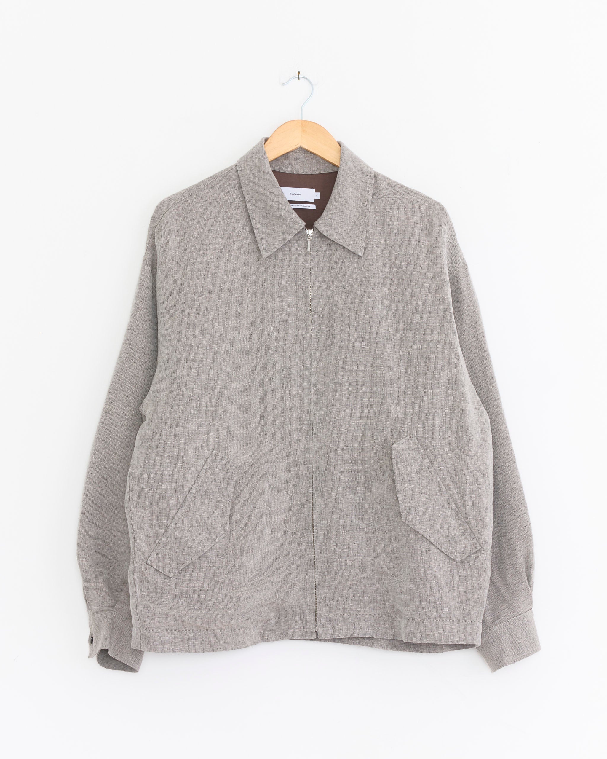 Linen Cupronickel Hopsack Harrington Jacket in Taupe