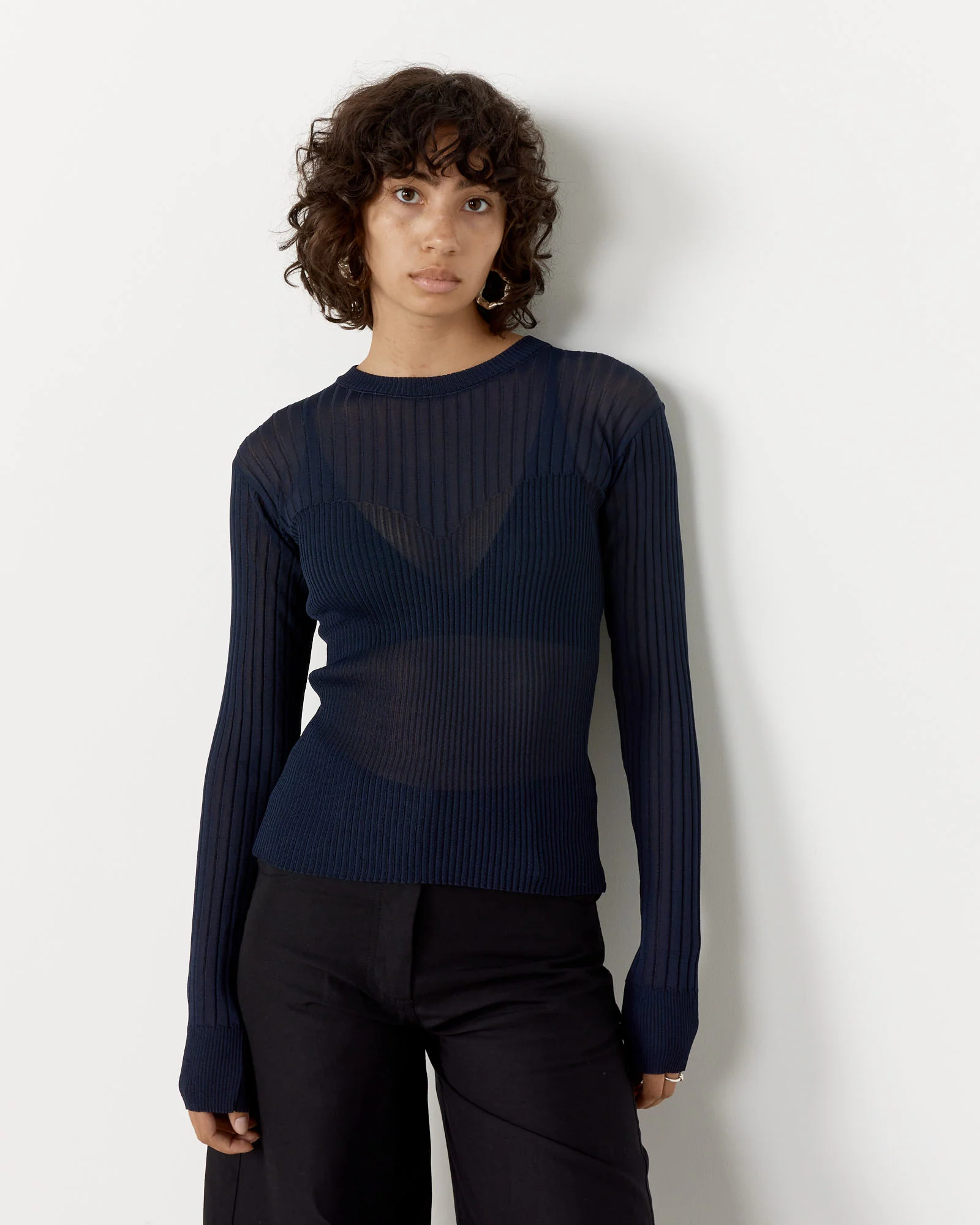 Bell Knit Blouse in Navy - Image 3