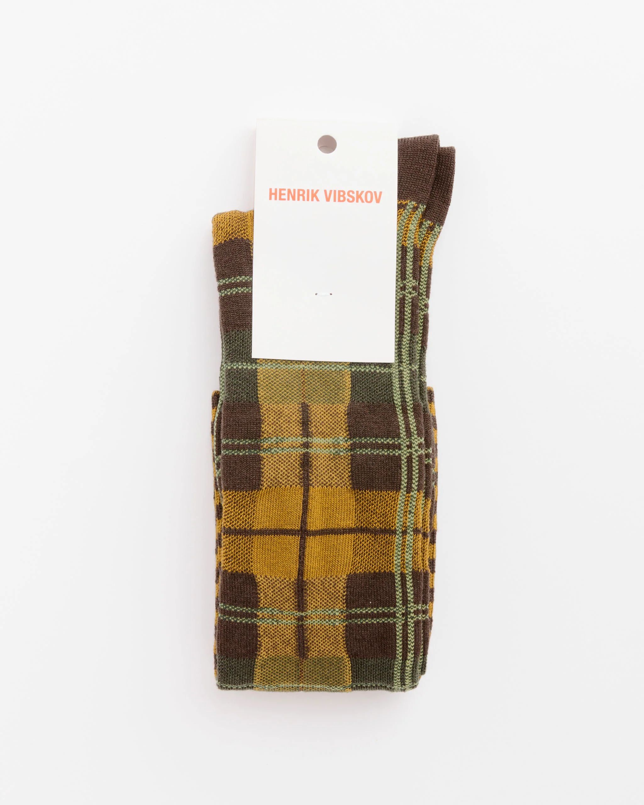 Ribbit Knee Sock in Brown Green Dashed Checks