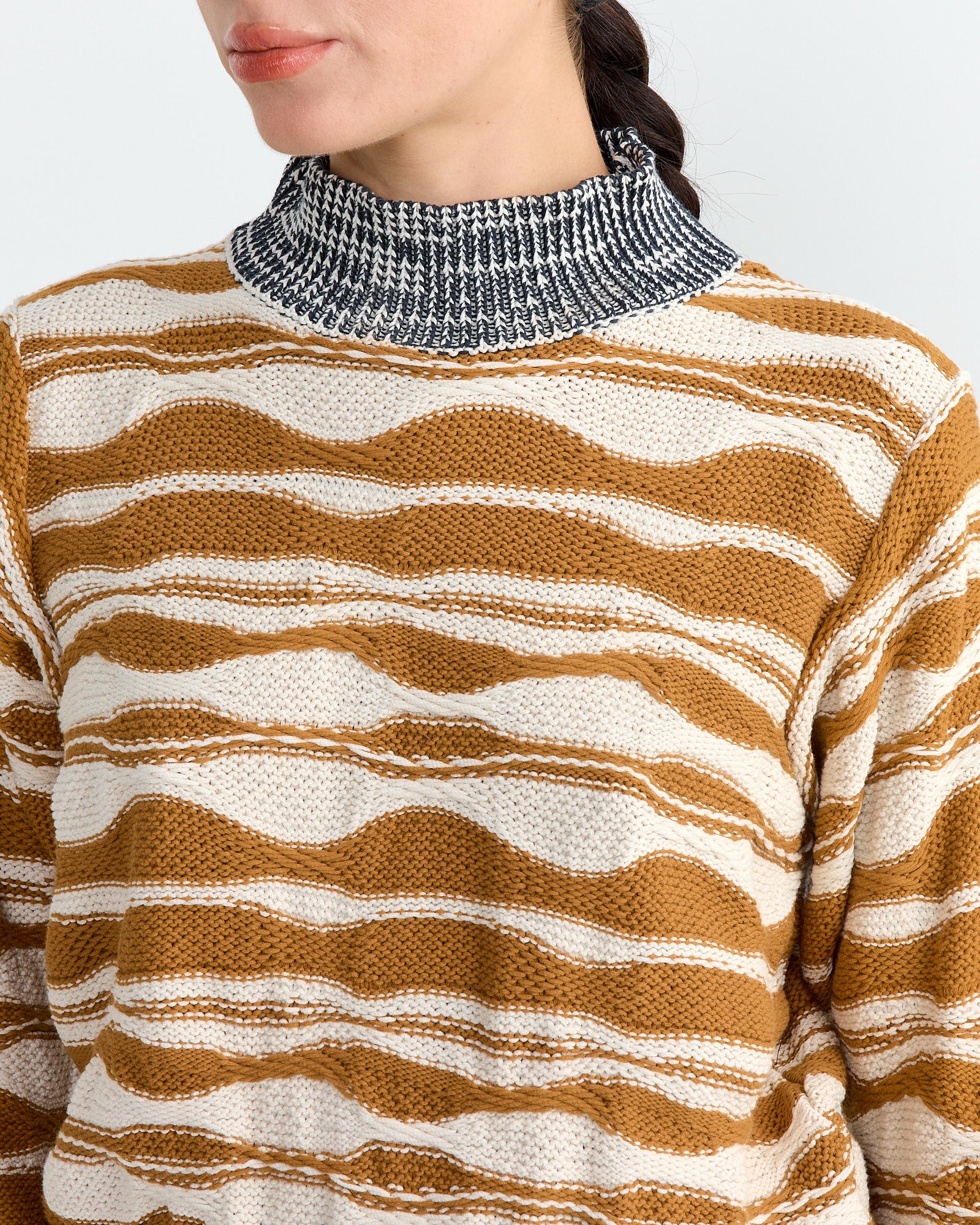 Wave Knit Jumper in Rust Beige Mountain Waves - Image 3
