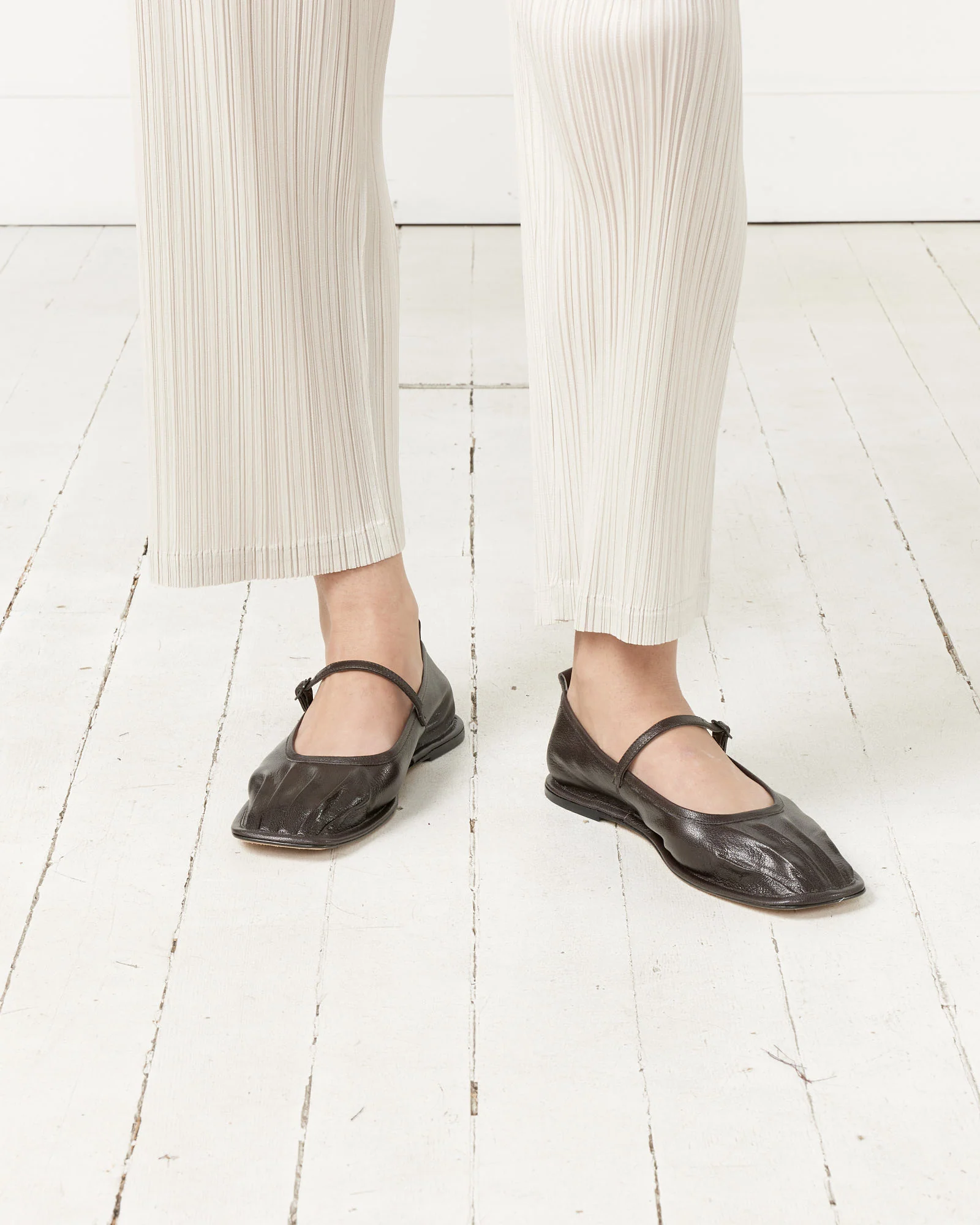 Dansa Pleated-Toe Mary Jane Flat in Ebony - Image 3
