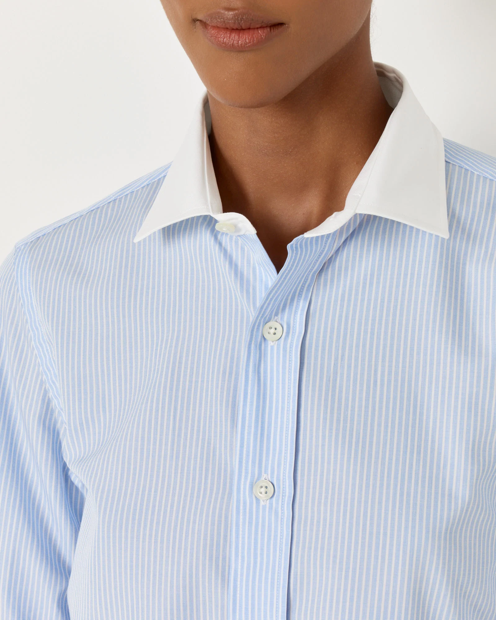 Cropped Contrast Collar Shirt in Ticking Stripe - Image 5