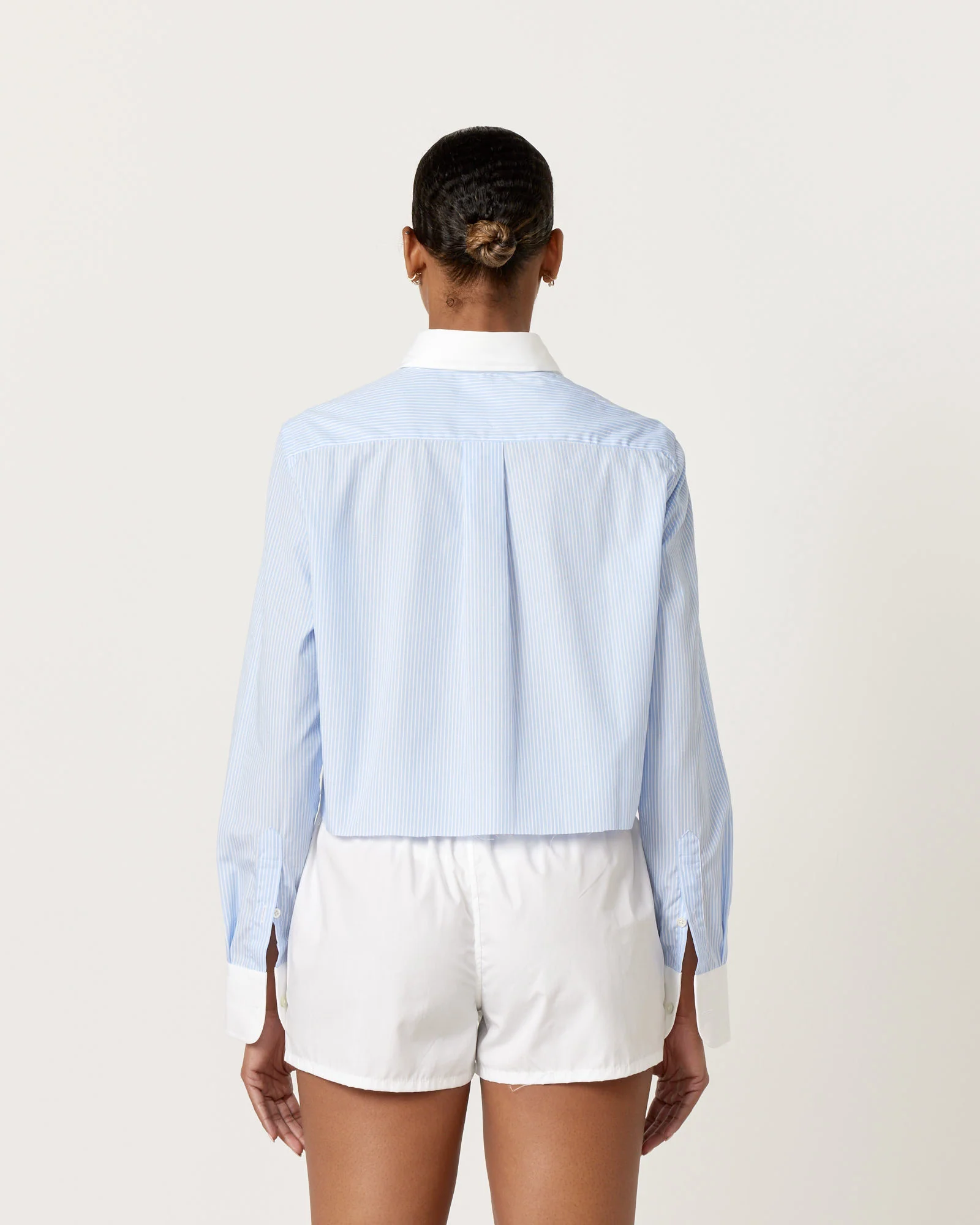 Cropped Contrast Collar Shirt in Ticking Stripe - Image 6