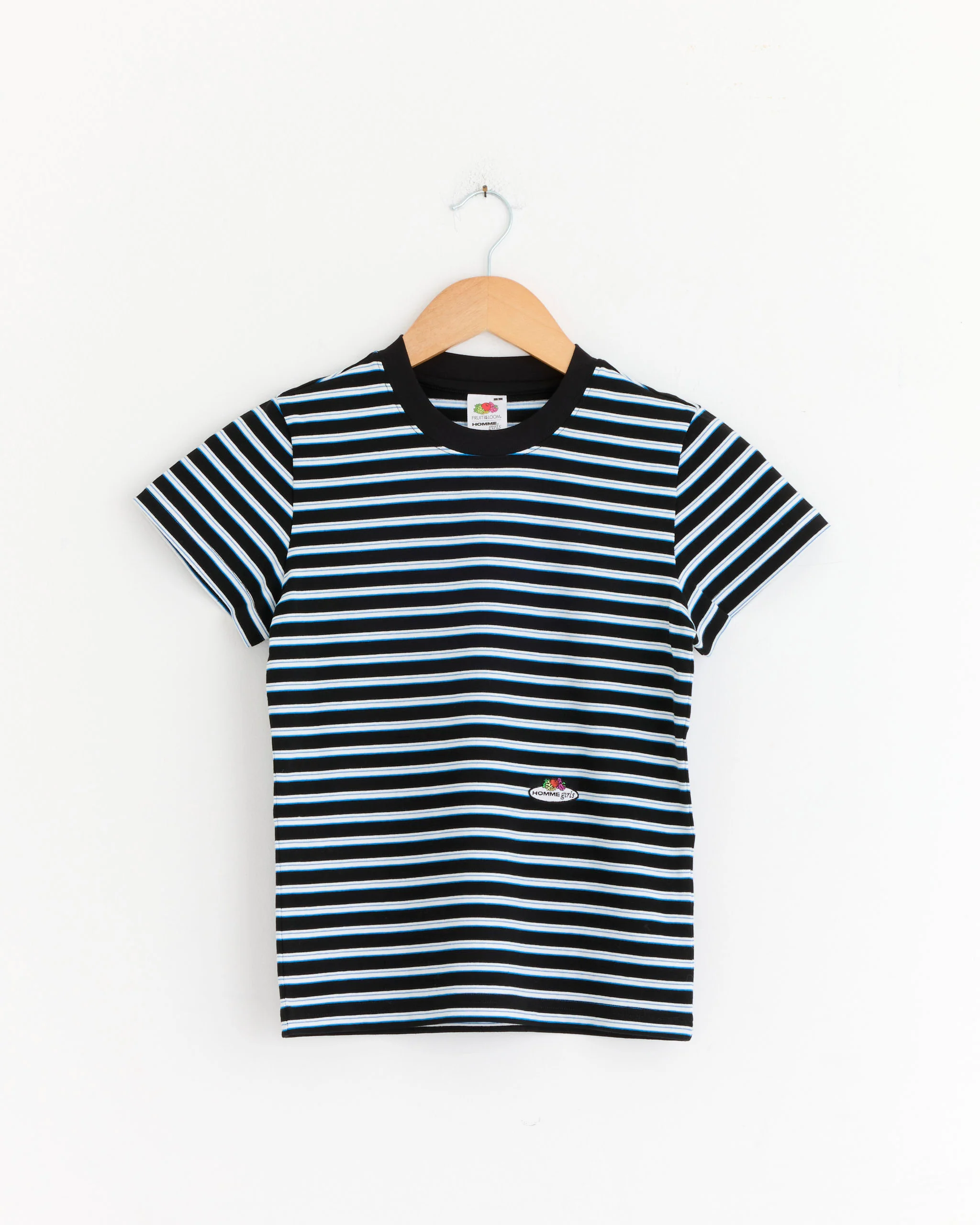 Striped Baby Tee in Black Blue Stripe