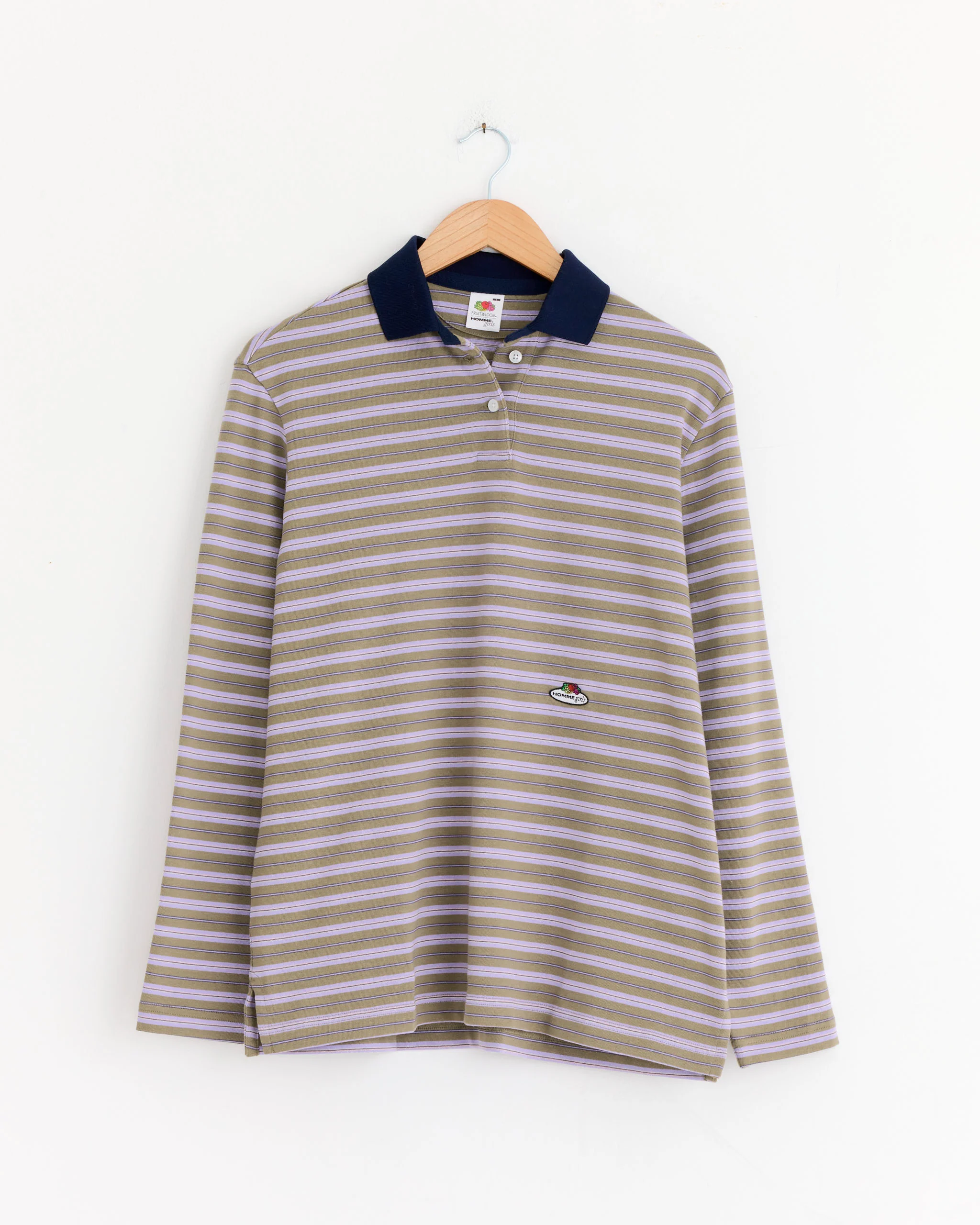 Striped Long Sleeve Polo in Lilac Stripe