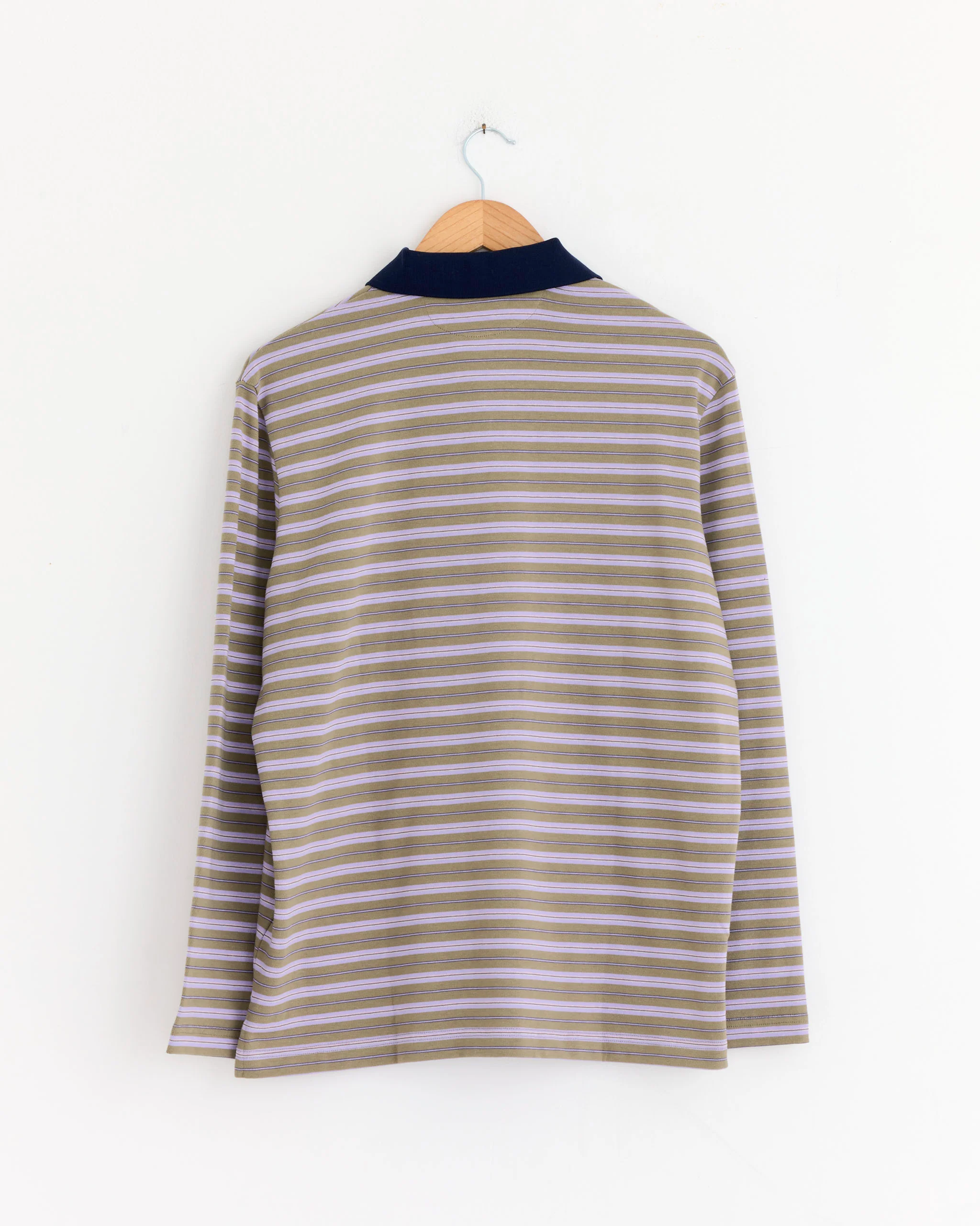 Striped Long Sleeve Polo in Lilac Stripe - Image 3