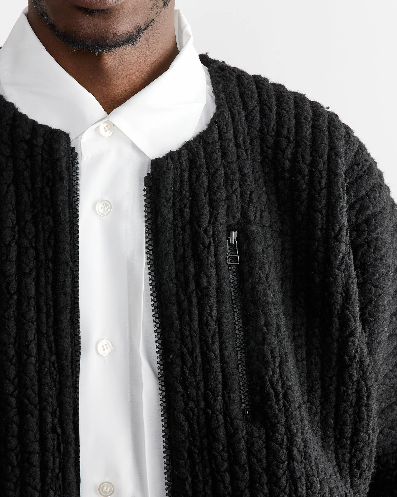 Fleece Pleats Jacket in Black - Image 3