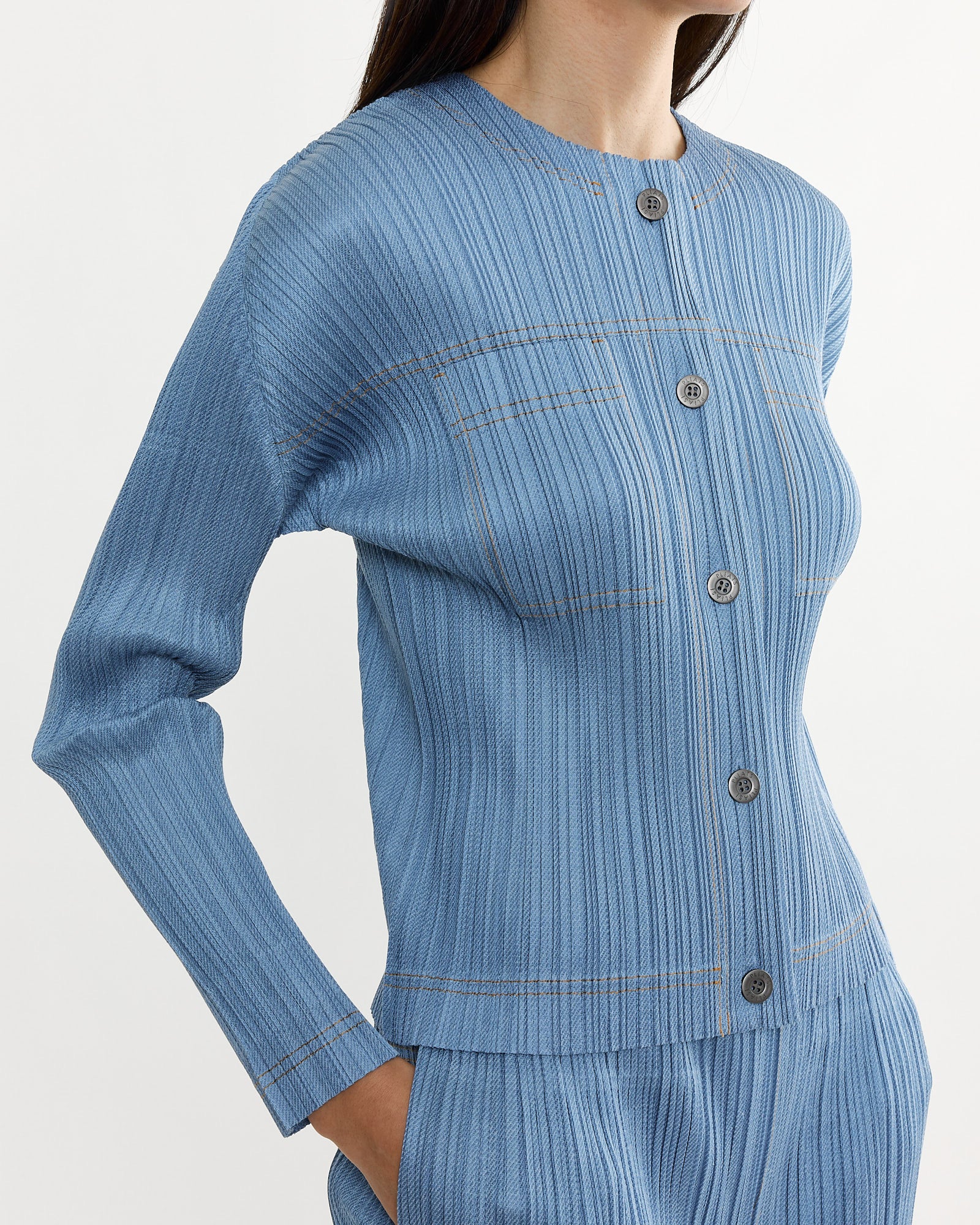 Cotton Denim Top in Light Blue - Image 3