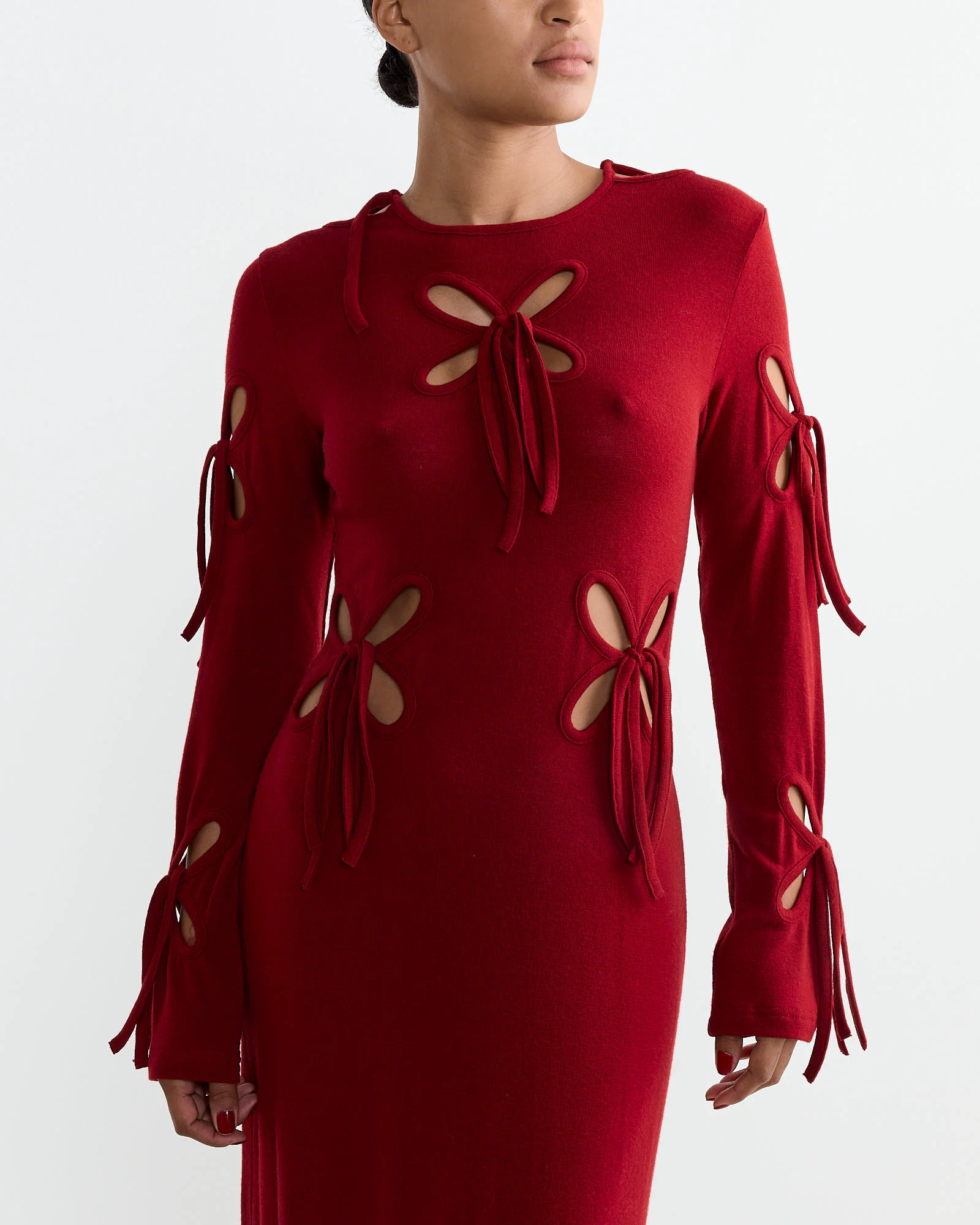 Knit Wool Petal Dress in Red - Image 2