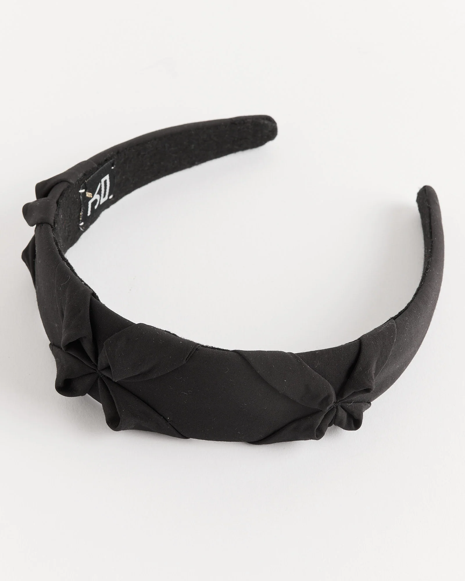 Satin Smocked Flower Headband in Black