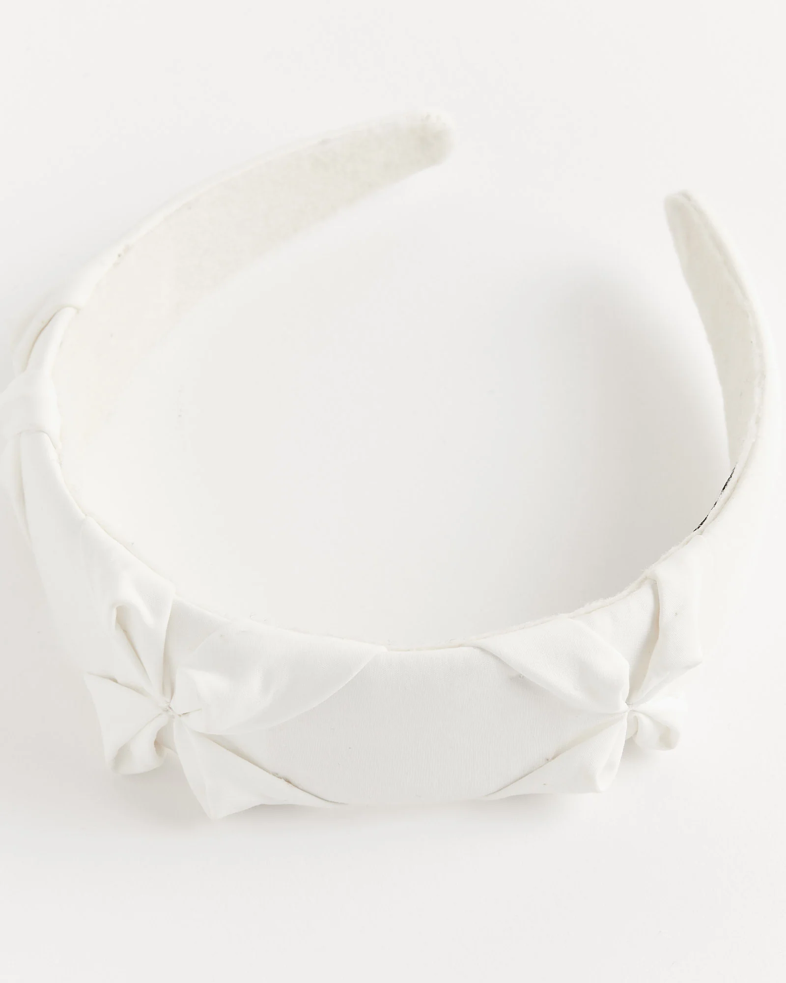 Satin Smocked Flower Headband in White