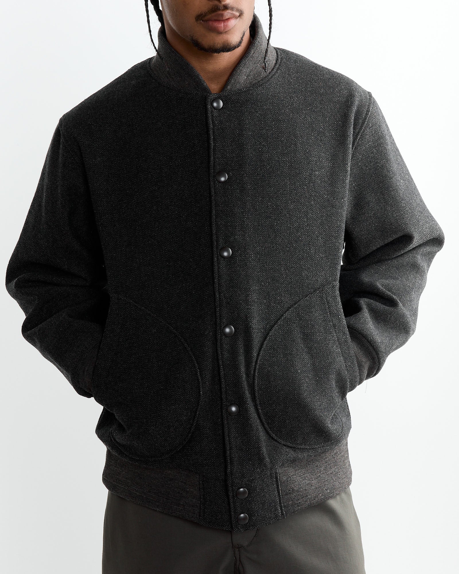 Melton Award Jacket in Black Mix - Image 3