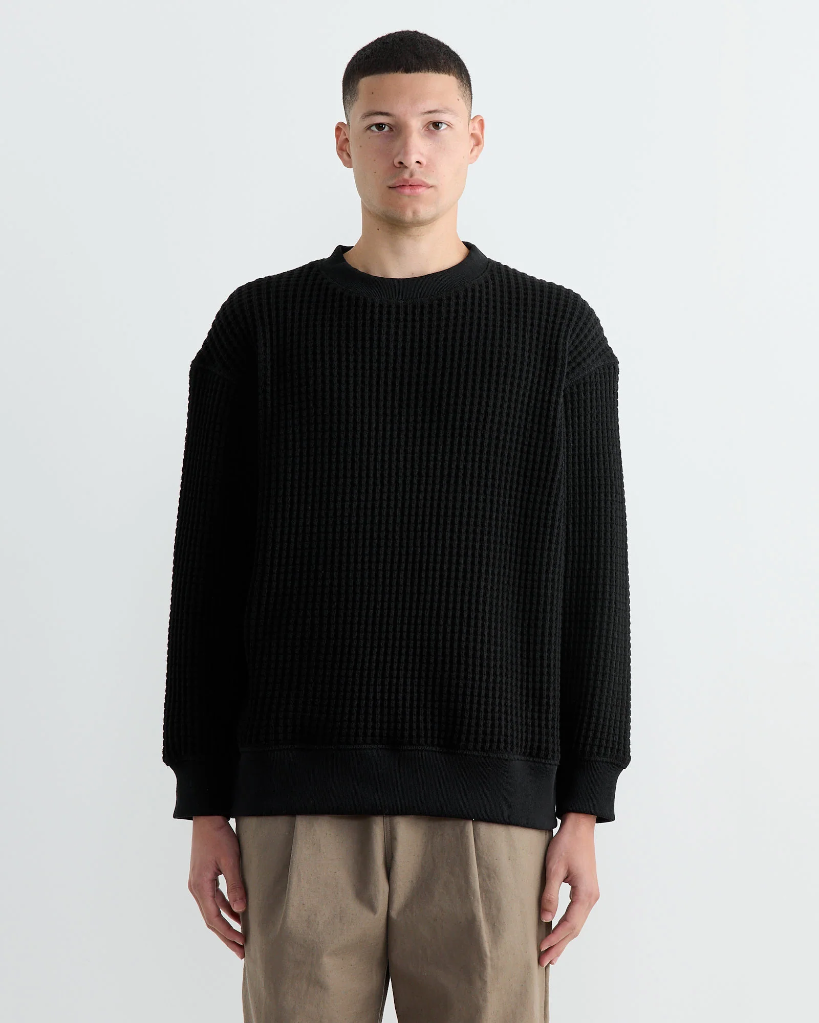Waffle Crewneck in Black