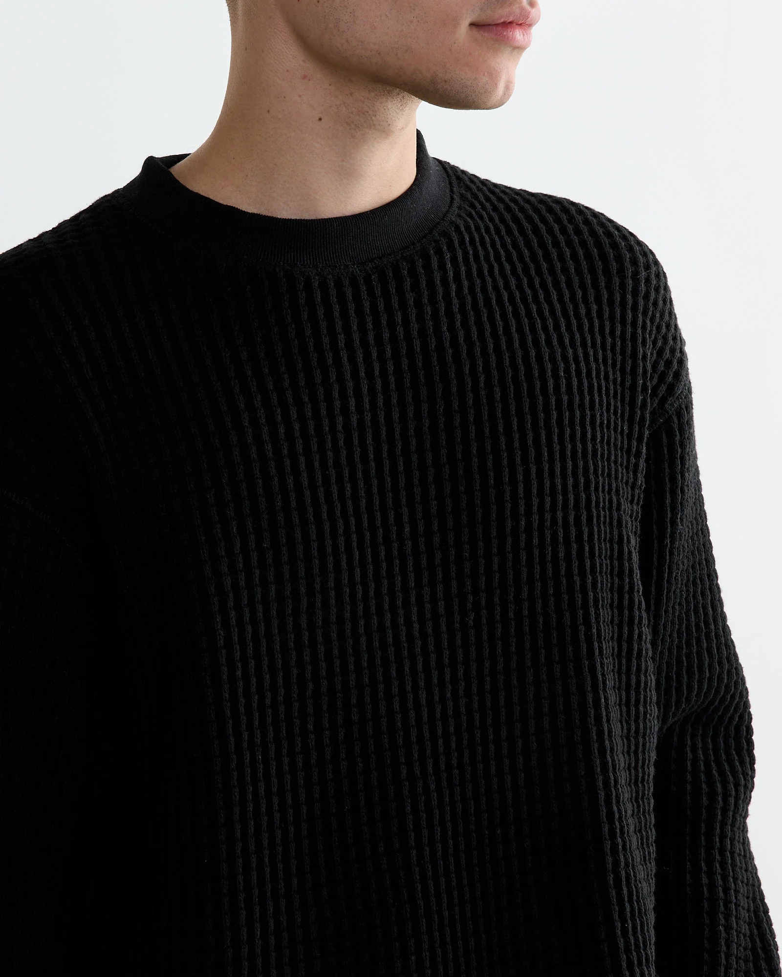 Waffle Crewneck in Black - Image 3