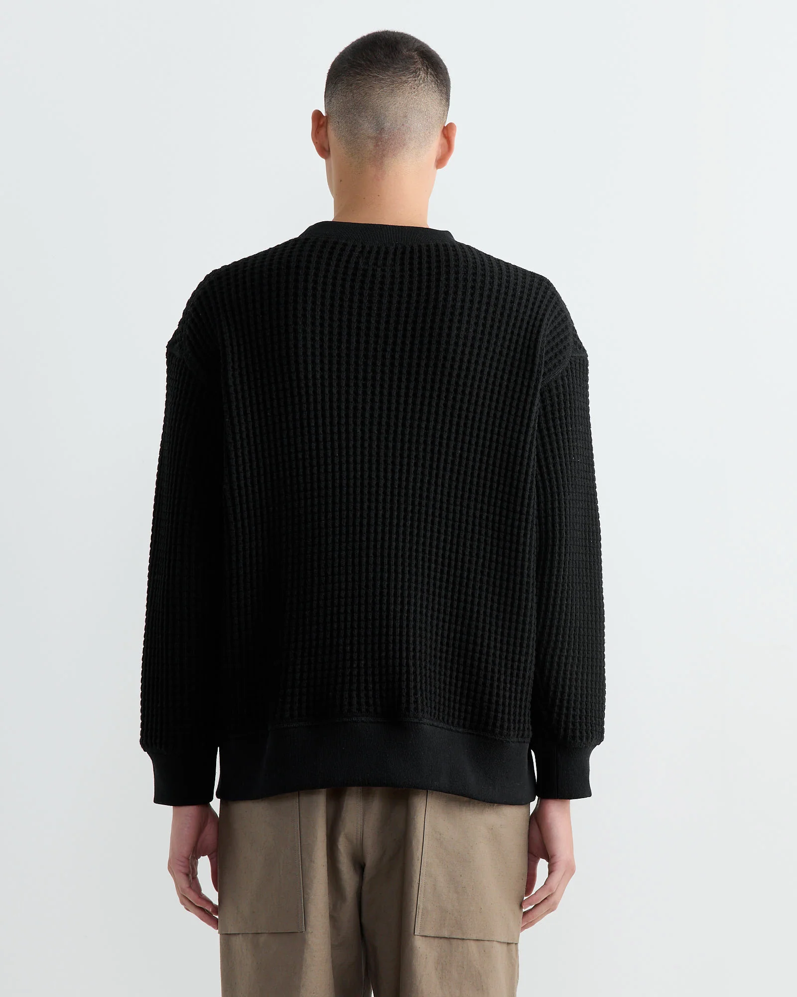 Waffle Crewneck in Black - Image 5