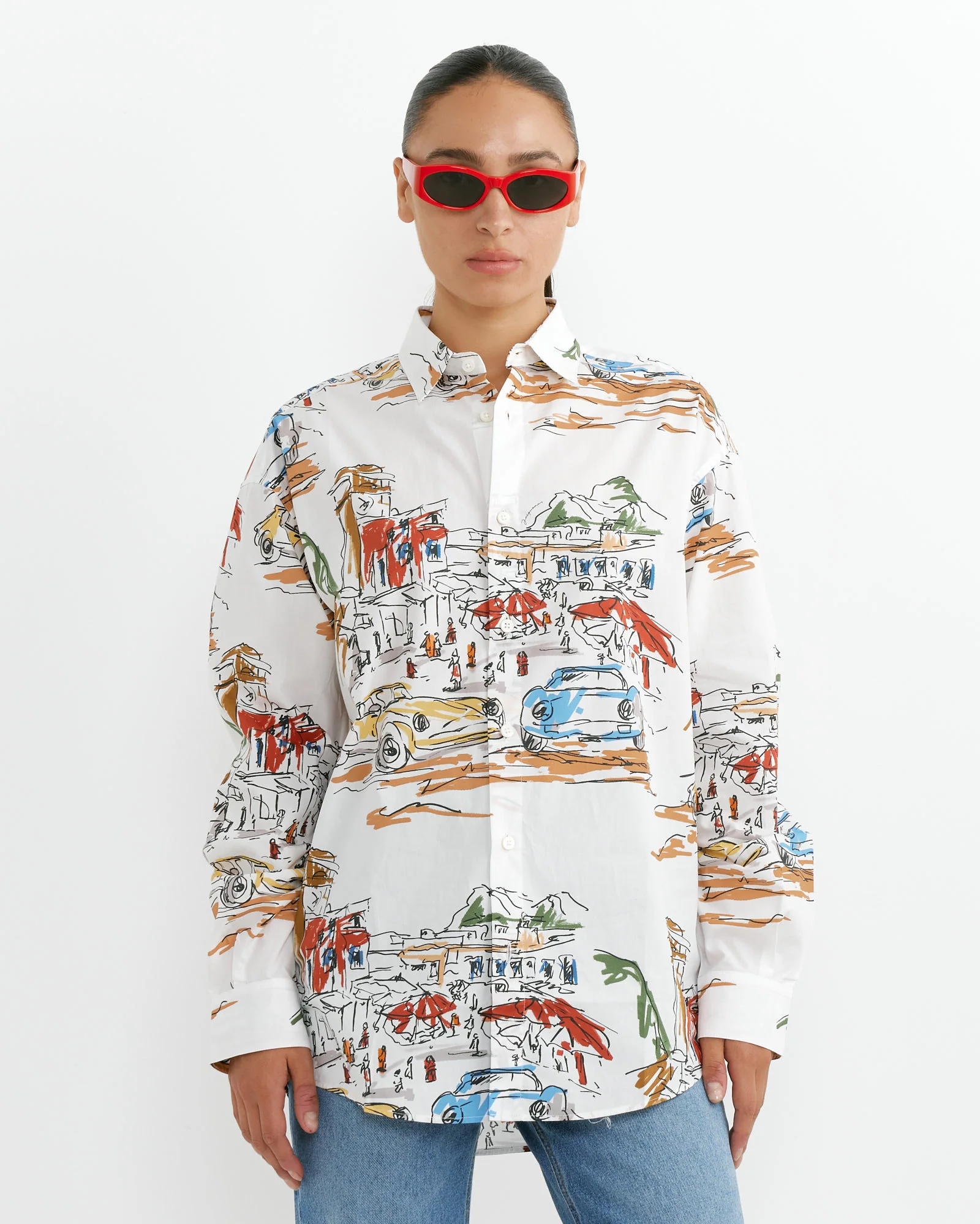 La Chemise Simon Shirt in Capri Cars/White