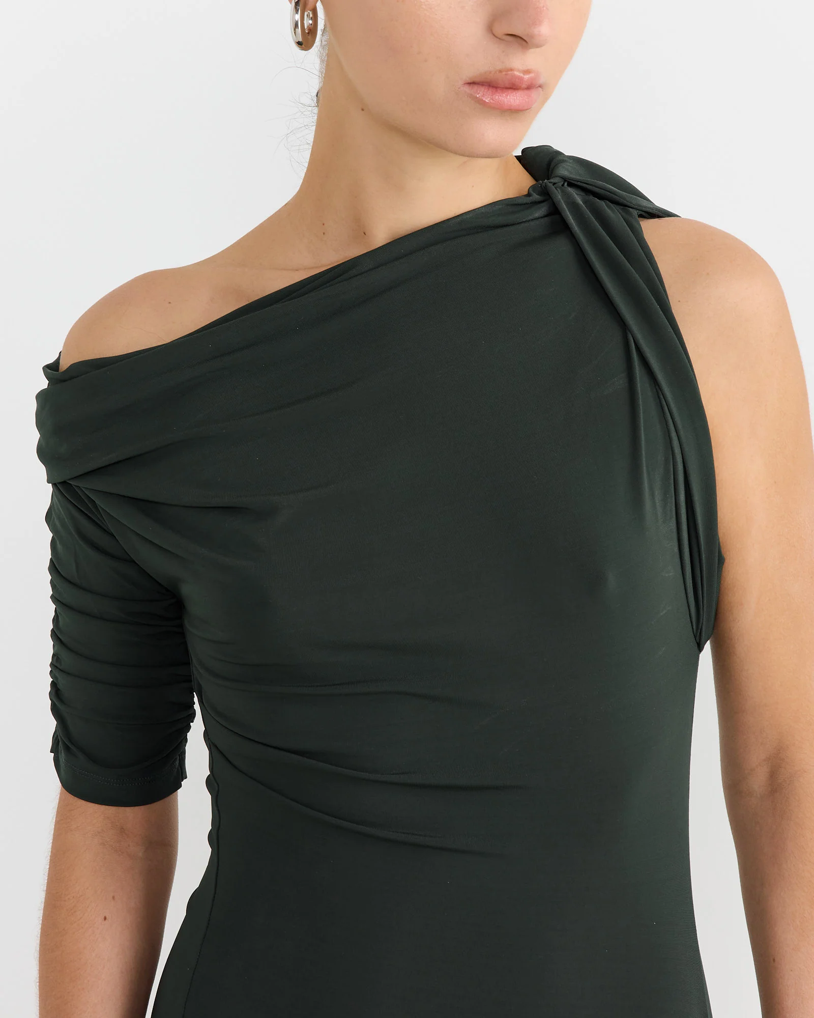 La Mini Robe Drapeado Dress in Dark Green - Image 2