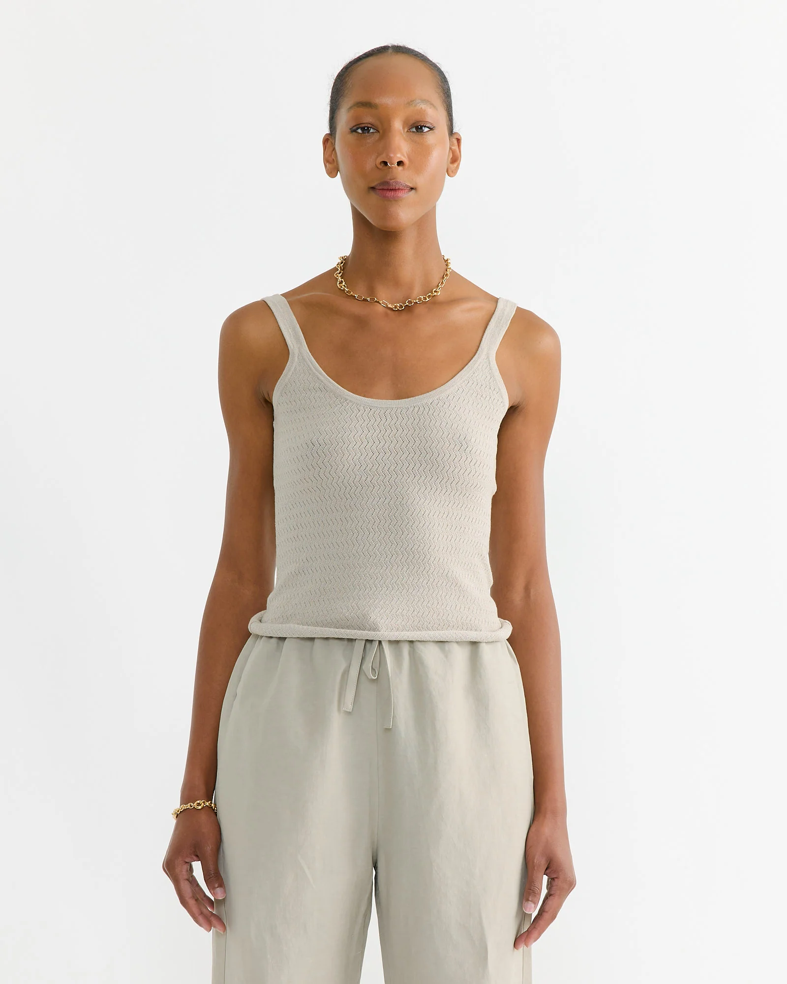 Stretch Pointelle Camisole in Clay