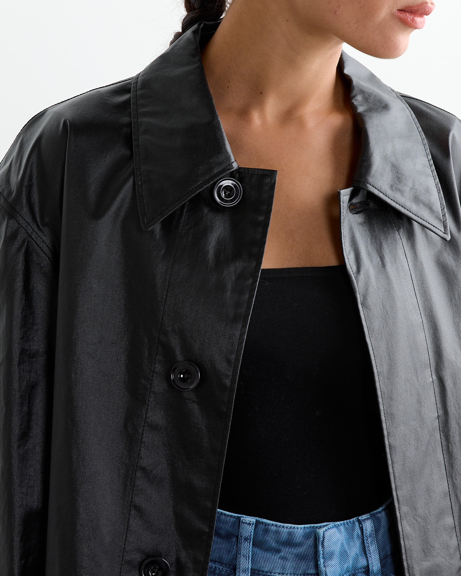 Belted Rain Coat in Ash Black - Image 3