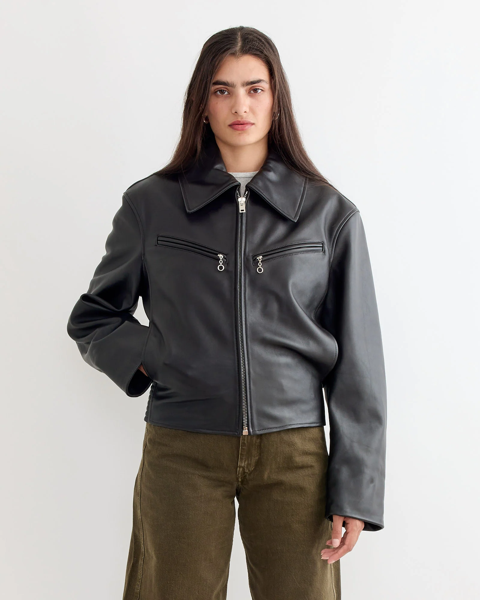 Boxy Leather Blouson in Moka