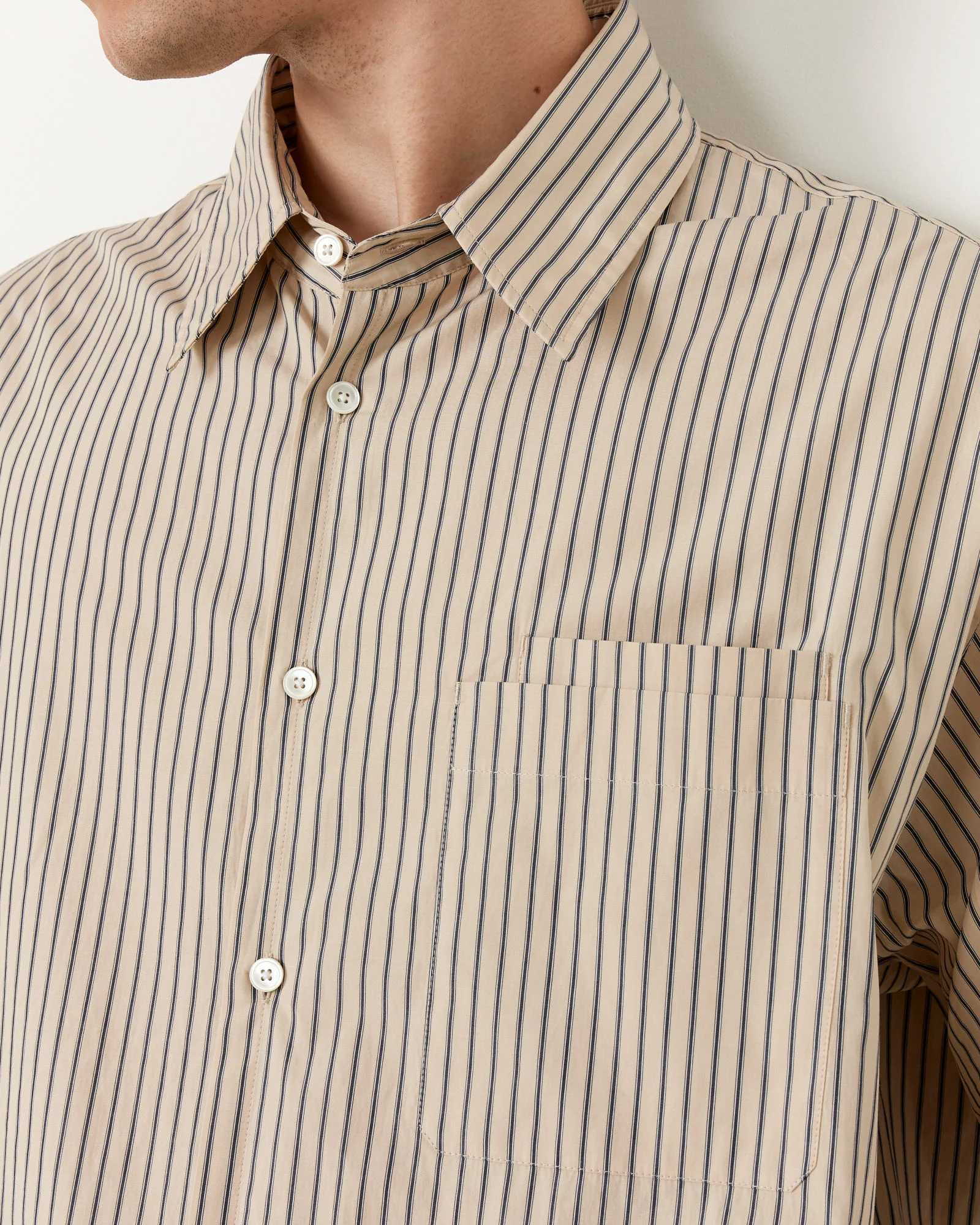 Double Pocket Shirt in Mastic/Navy/White - Image 6