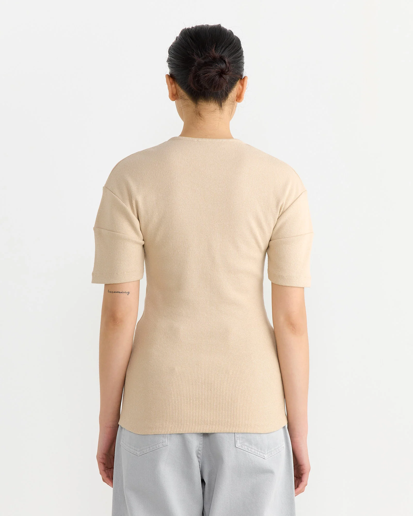 Fitted Henley in Warm Beige - Image 5
