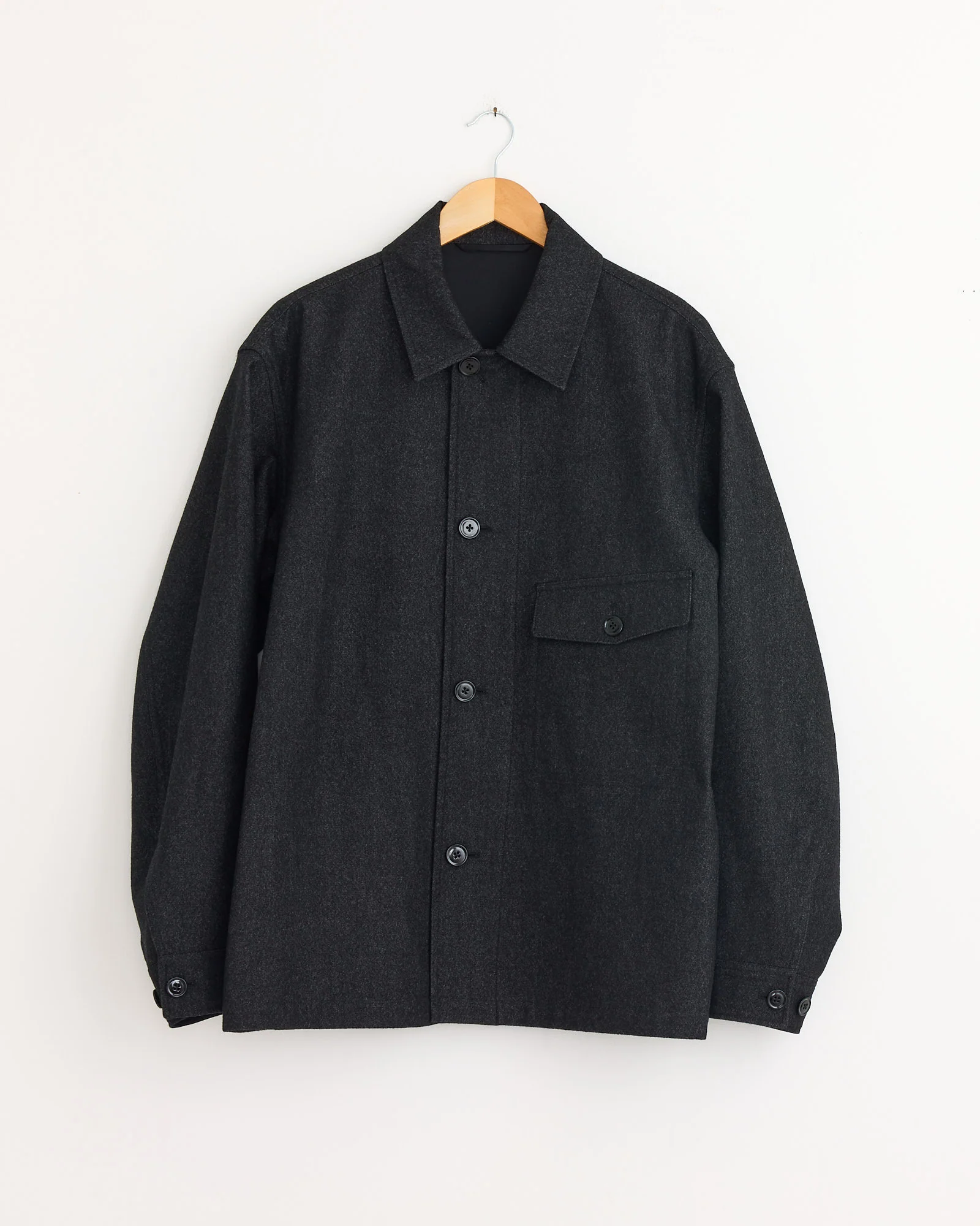 One Pocket Overshirt in Black/Grey Melange