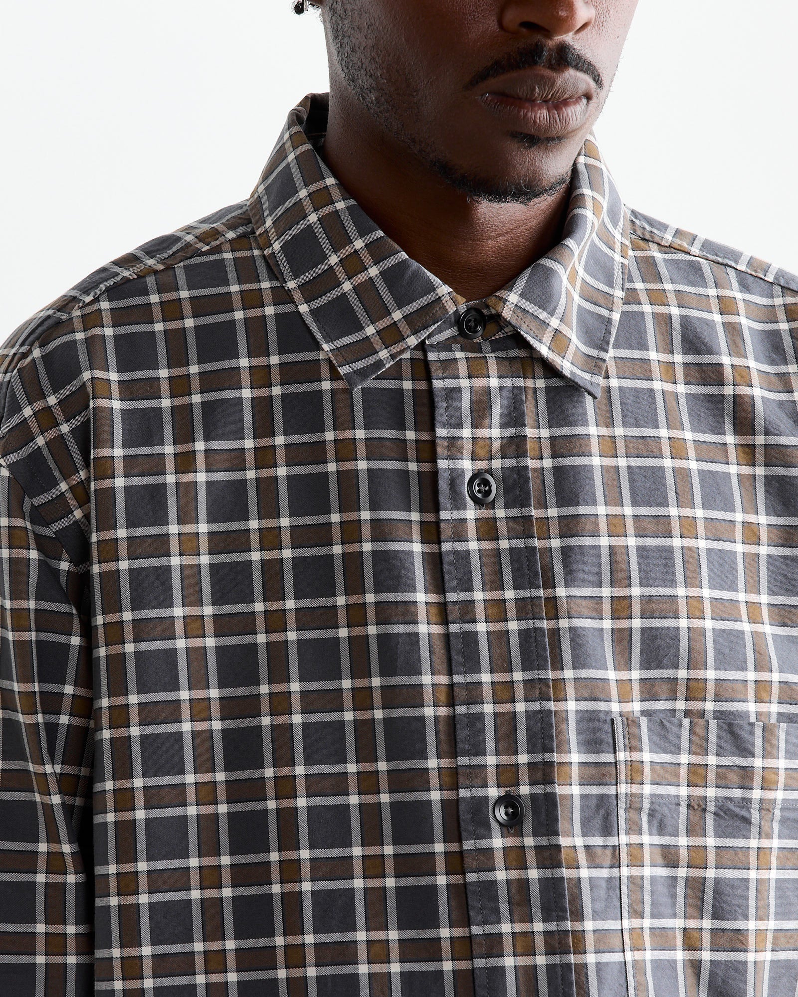 Basic Shirt in Check Slate/Moss - Image 4