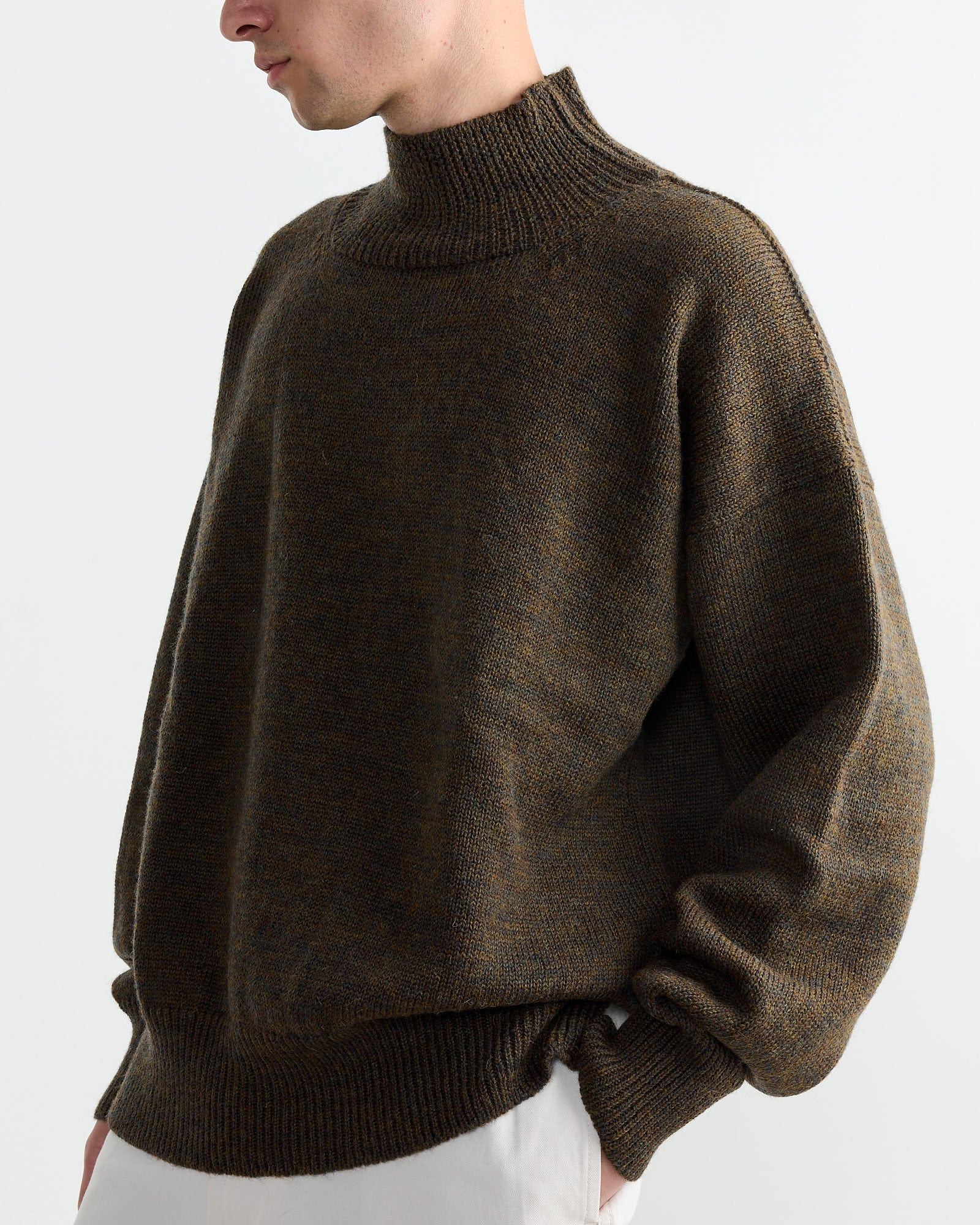 T Shape Roll Neck in Moss - Image 3