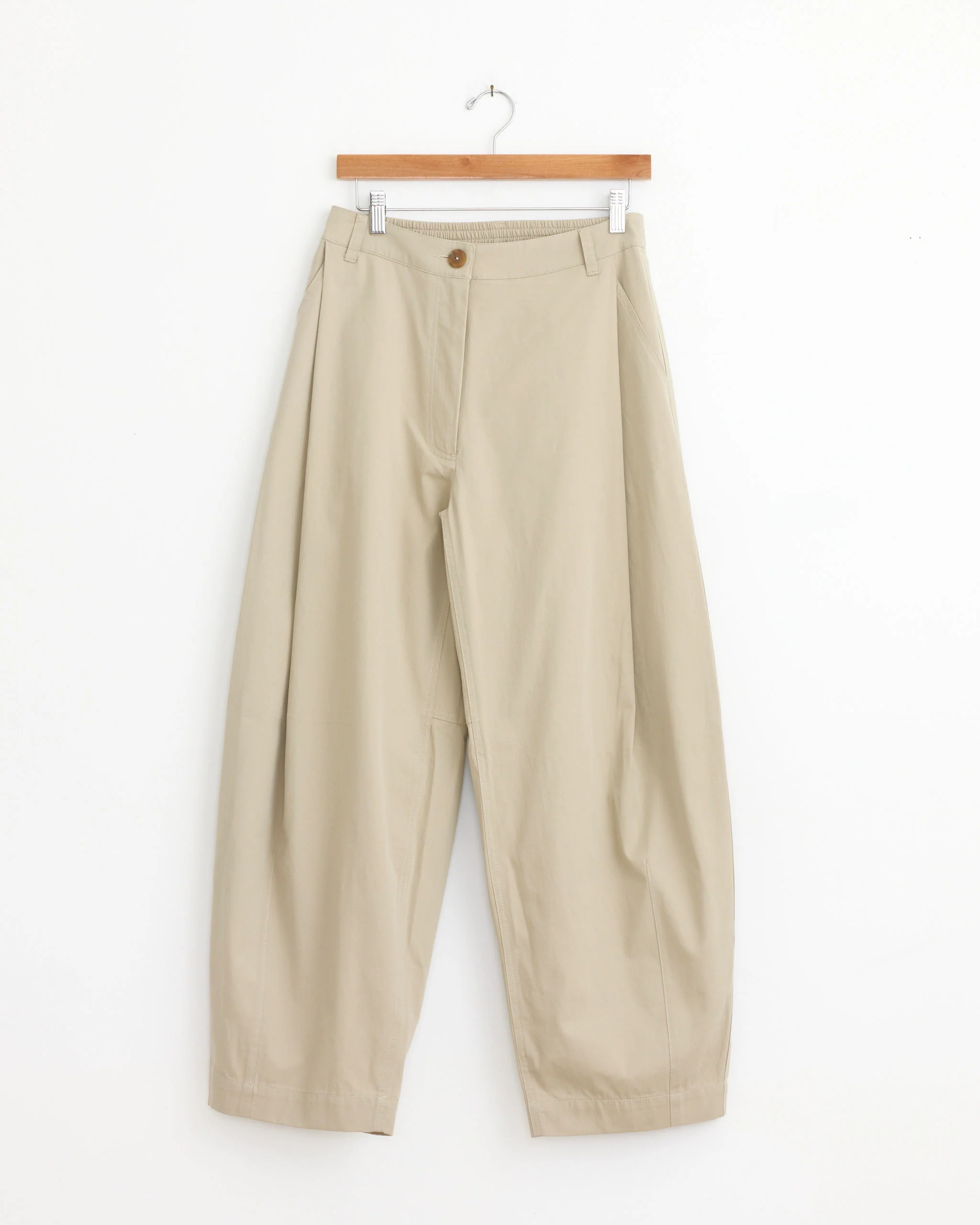 Cotton Barrel Leg Pant in Beige
