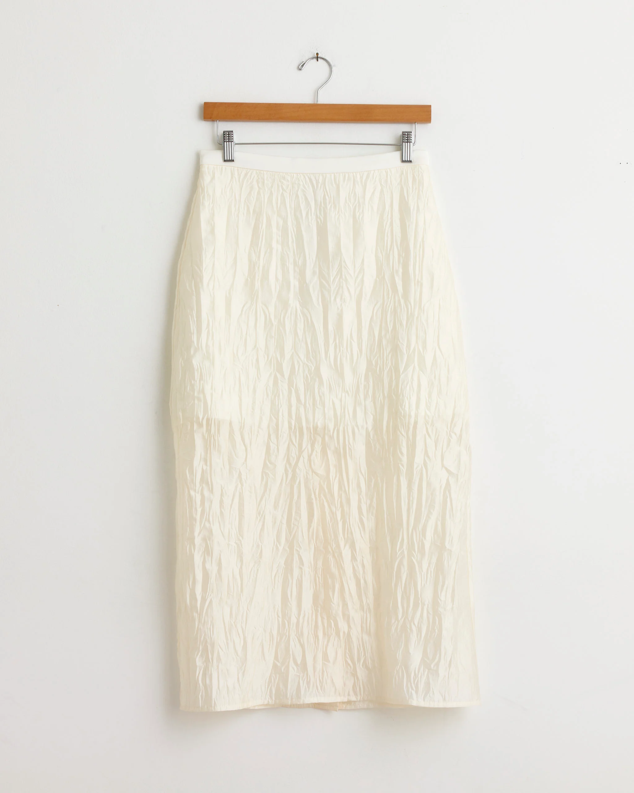 Crinkled Midi Skirt in Ivory