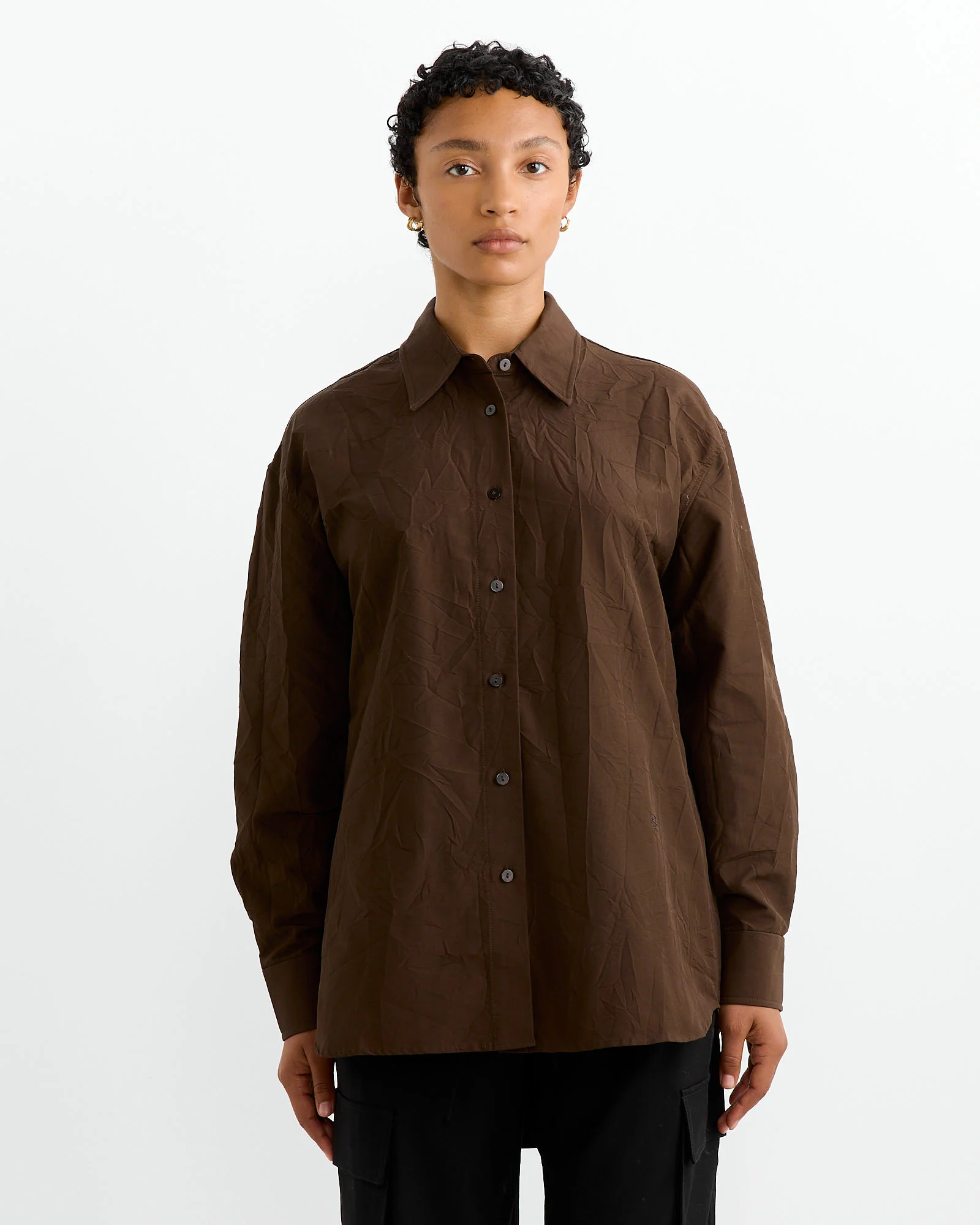 Crinkled Oversized Shirt in Brown