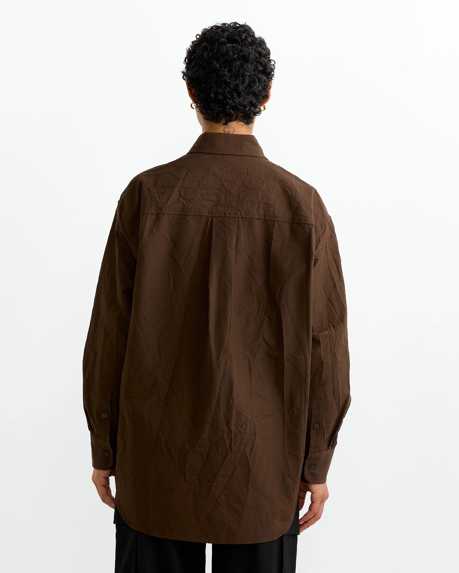 Crinkled Oversized Shirt in Brown - Image 3