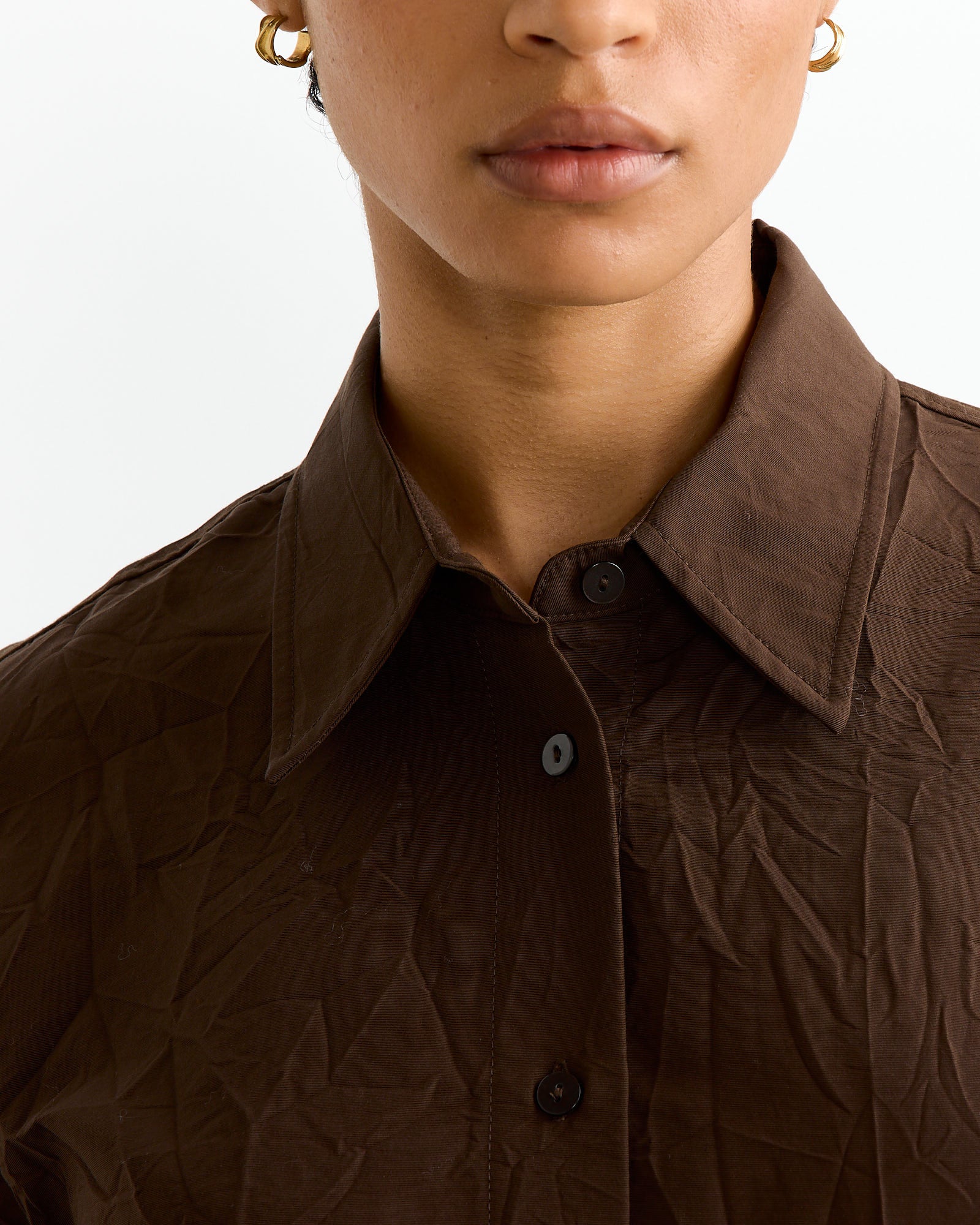 Crinkled Oversized Shirt in Brown - Image 4