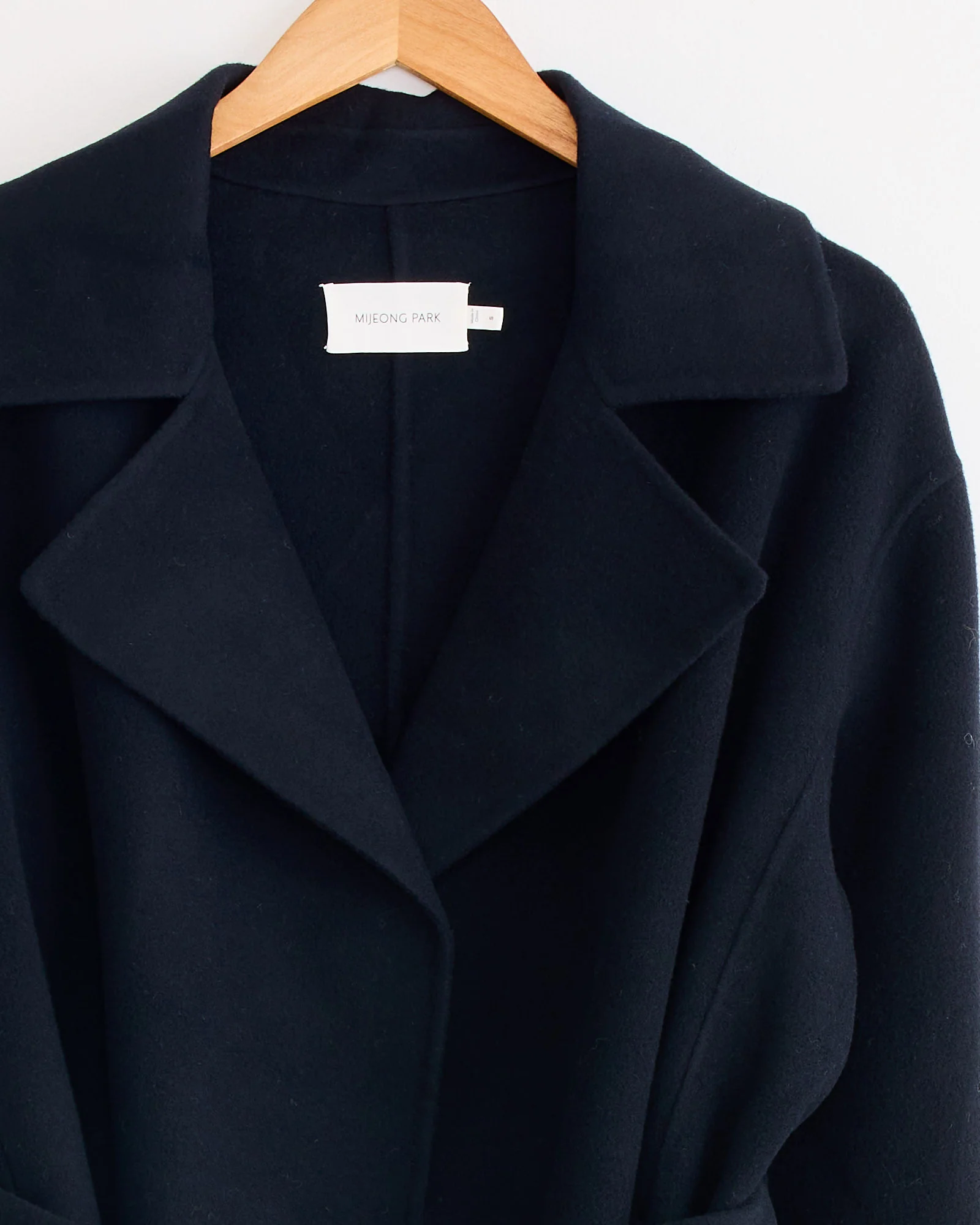 Handmade Belted Wool Coat in Navy - Image 2