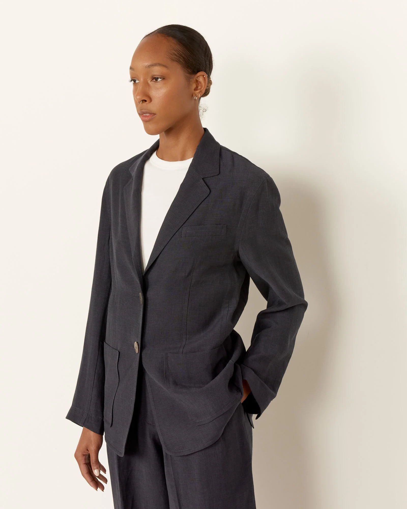 Linen Blend Jacket in Navy - Image 3