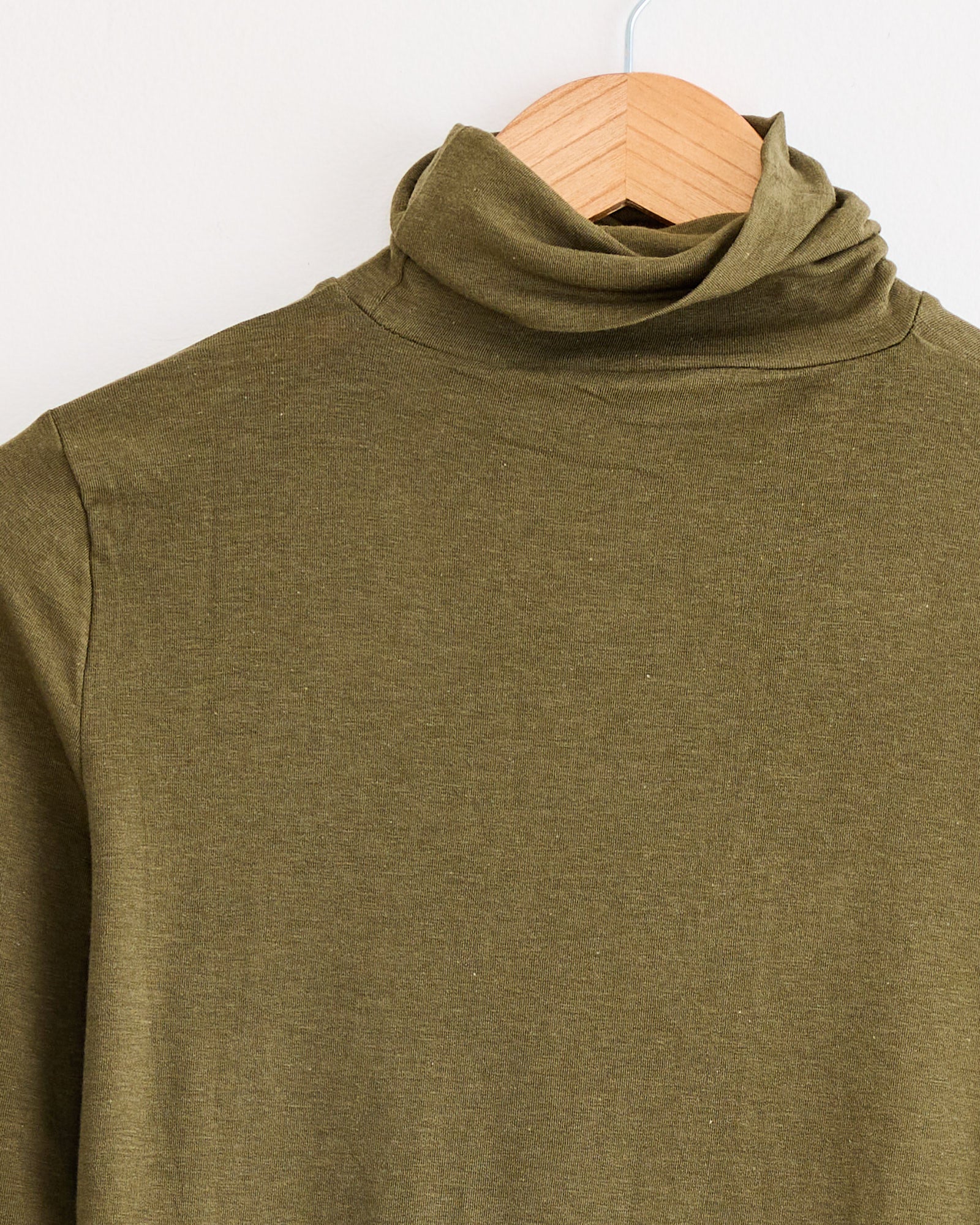 Roll Neck Jersey Top Light in Olive - Image 2