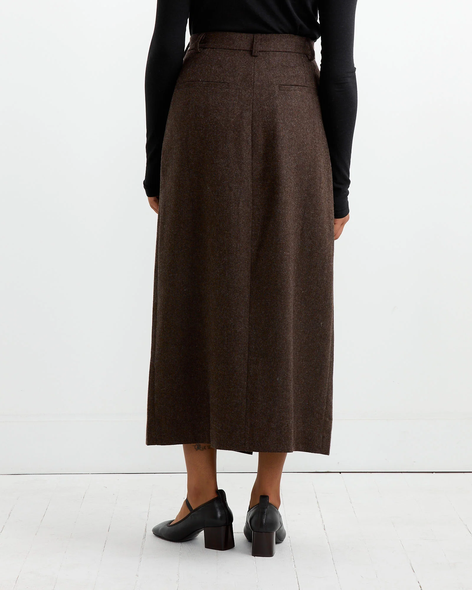 Wool Blend Maxi Wrap Skirt in Brown - Image 2