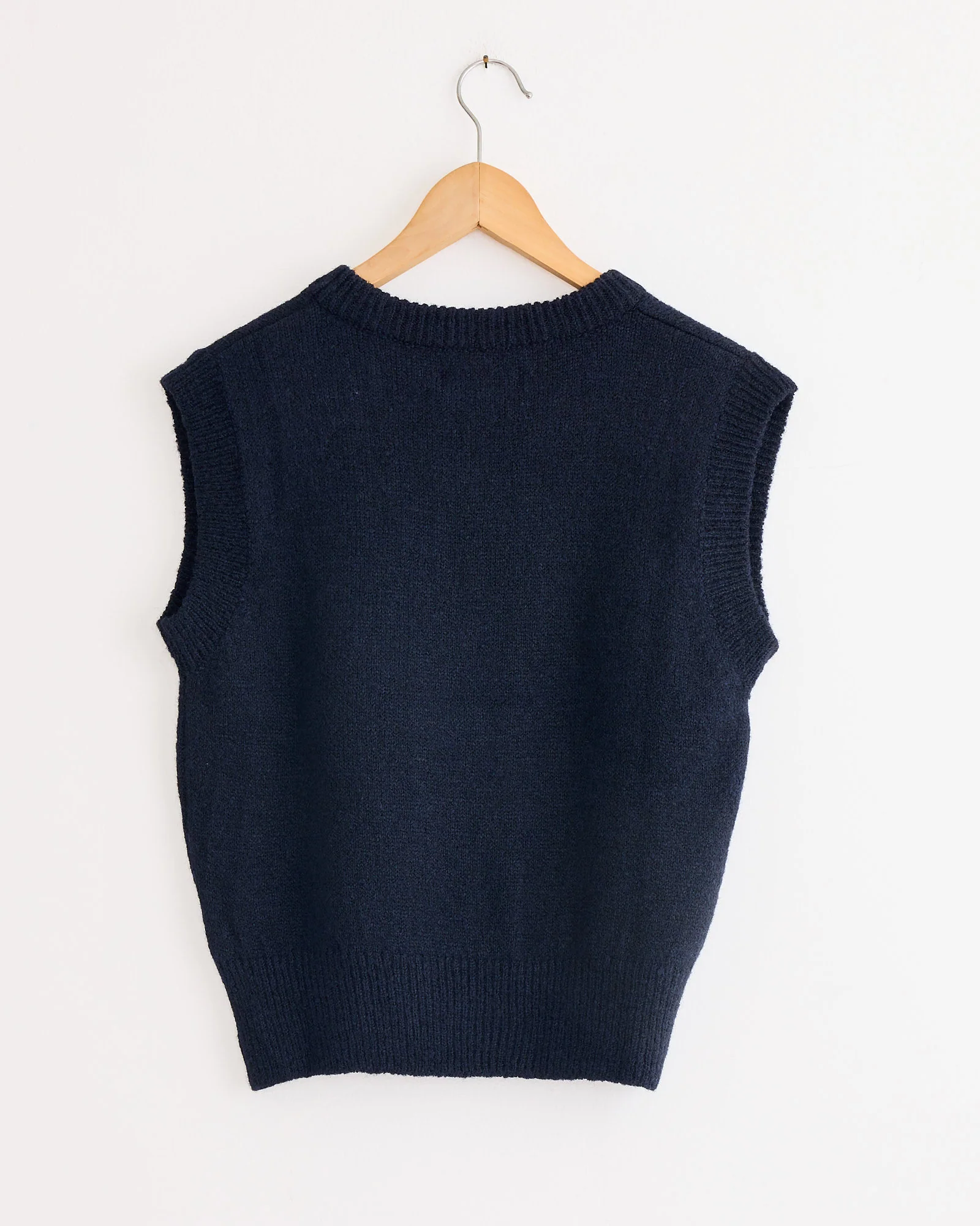 Wool Blend V-Neck Vest in Navy - Image 3