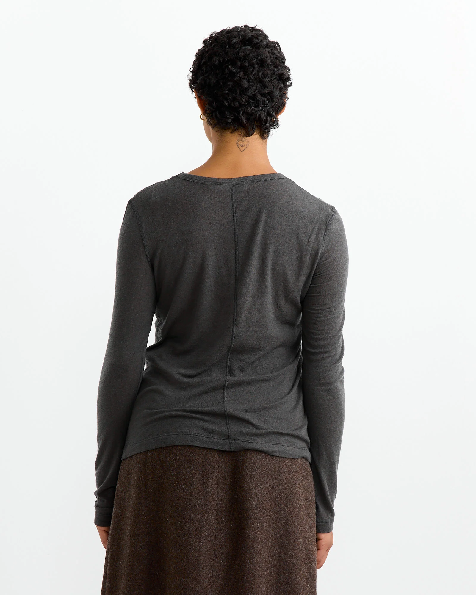 Wool Tencel Crewneck Top in Charcoal - Image 2
