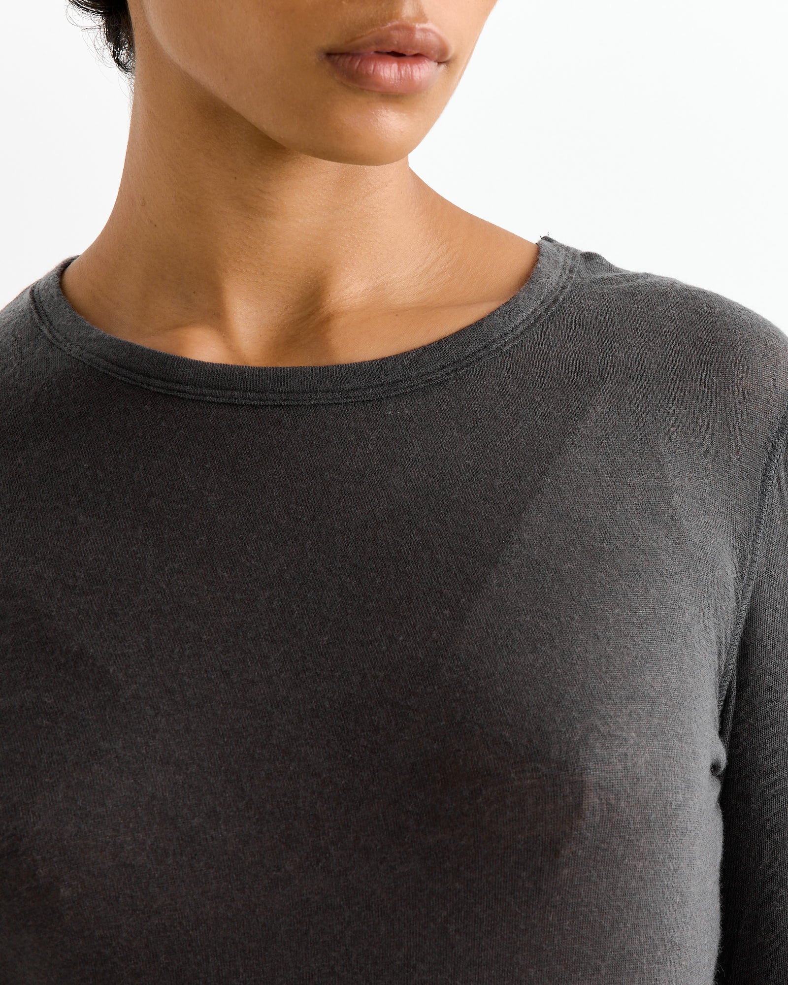 Wool Tencel Crewneck Top in Charcoal - Image 4